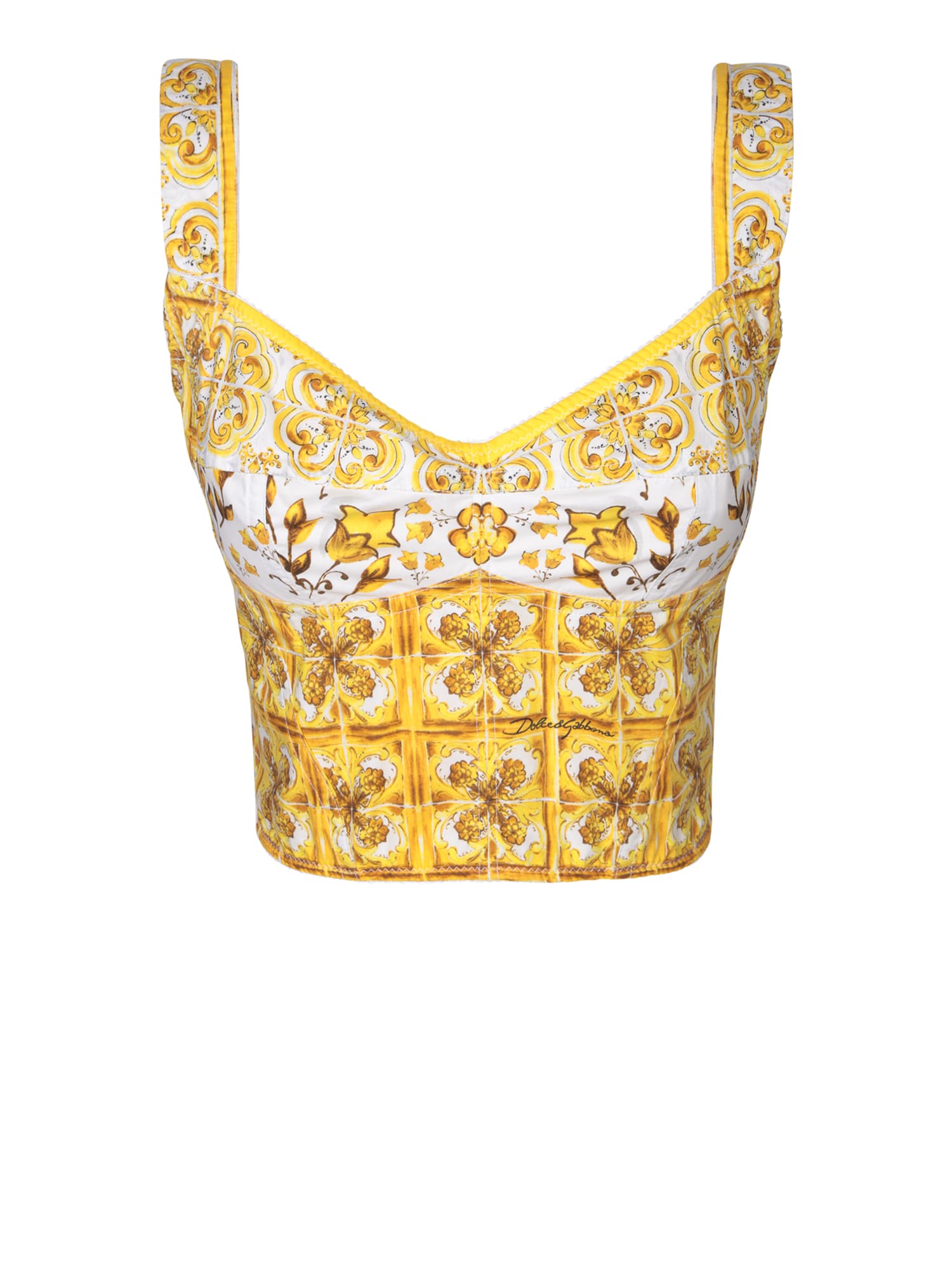 Shop Dolce & Gabbana Maiolica Yellow Bustier Top