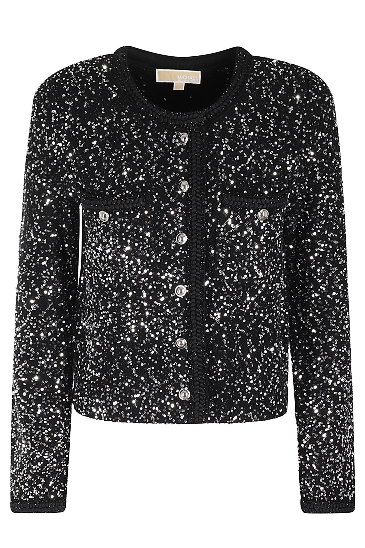 Shop Michael Michael Kors Sequin Pkt Snap Jkt In Black Silver