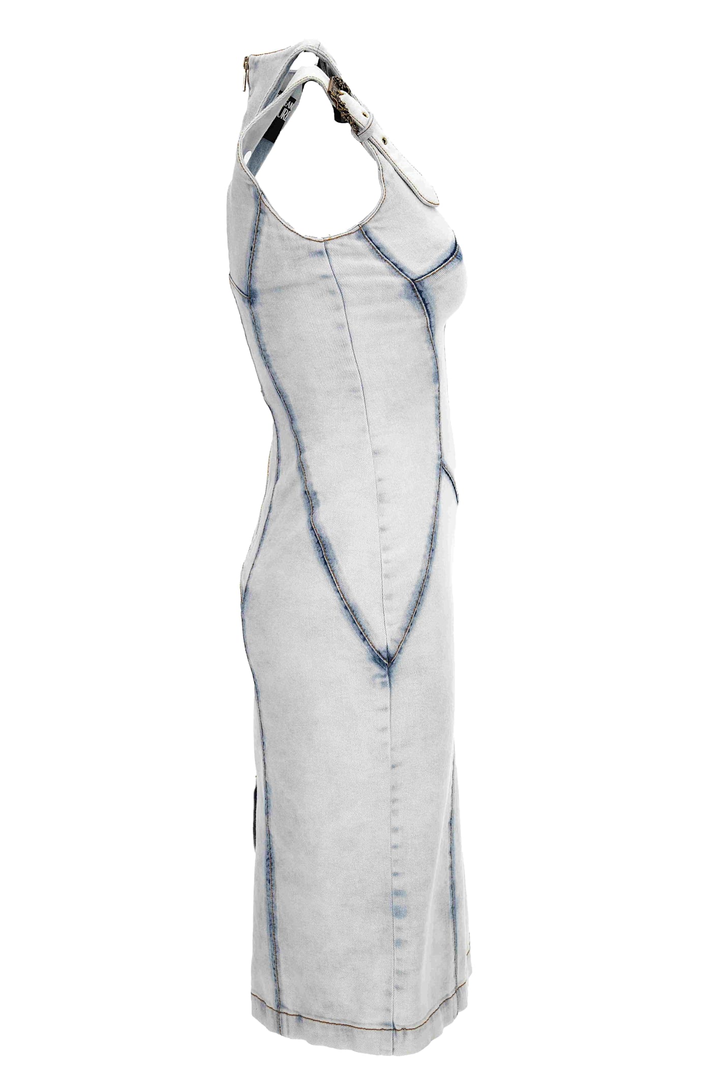 Versace Jeans Couture Blue Buckled Minidress In Blue