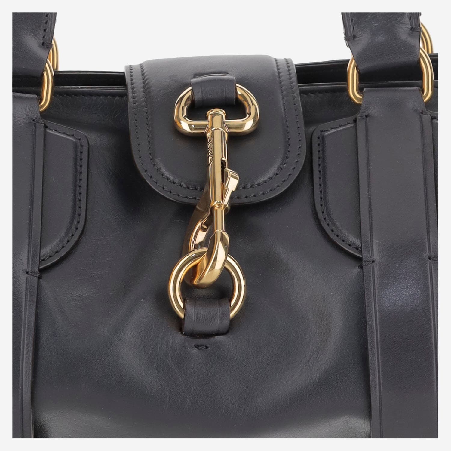 Chloé Navy Blue Leather Kerala 25 Shopping Bag In Blacknavy