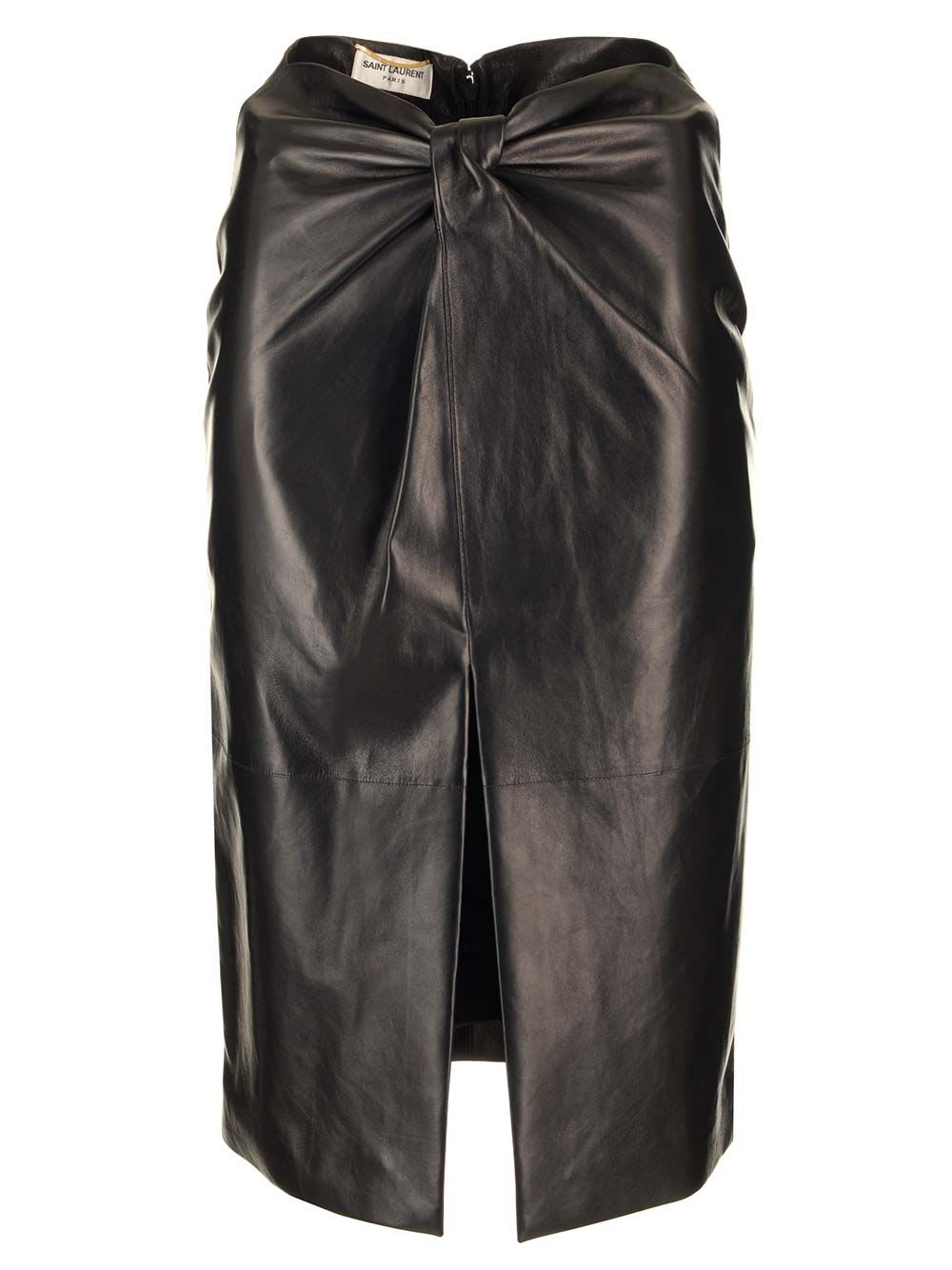 Saint Laurent Gonna In Pelle Nera Donna In Black