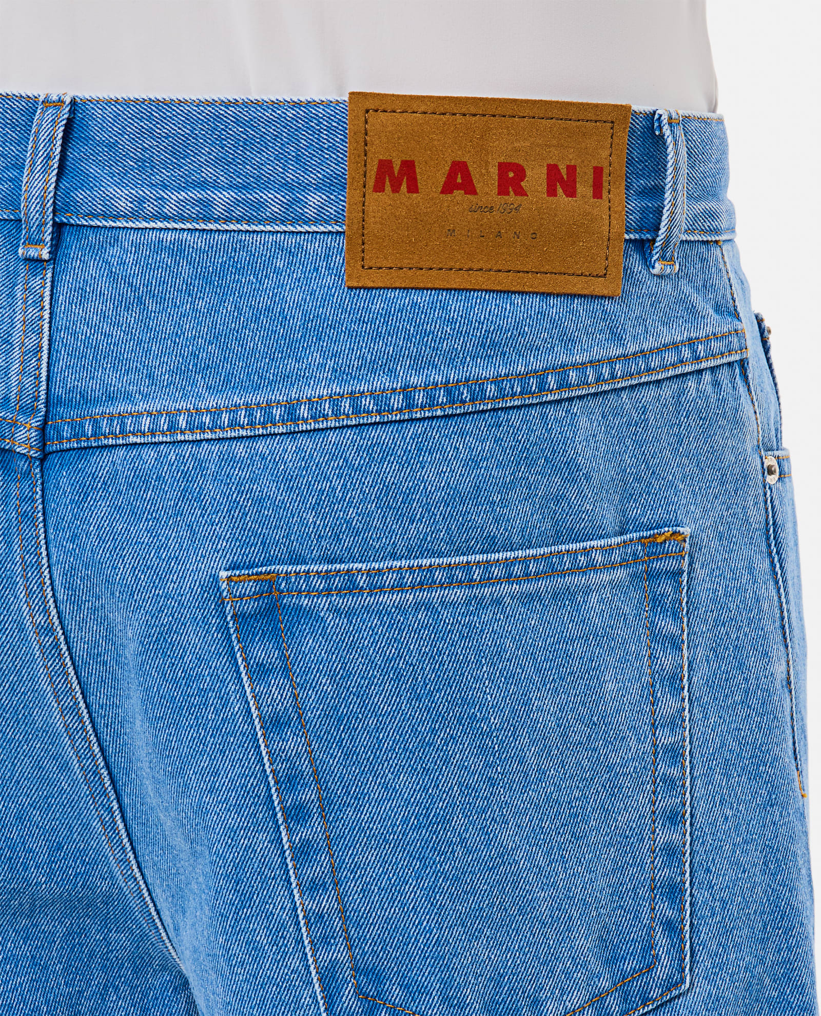 Shop Marni Cotton Denim Trousers In Blue