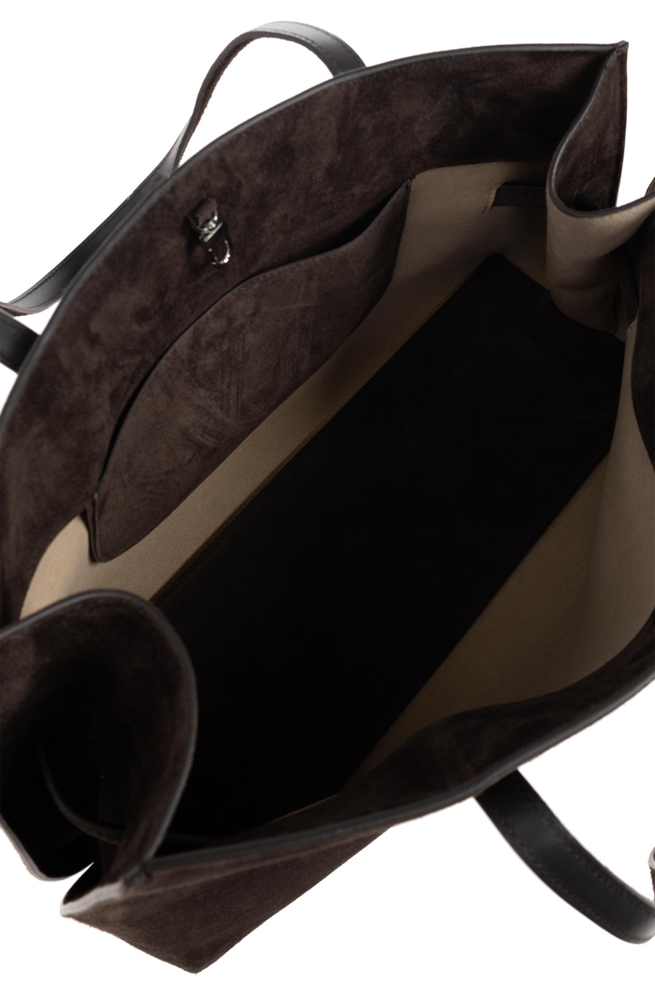 Totême Lounge Large Leather-trimmed Suede Tote In Brown