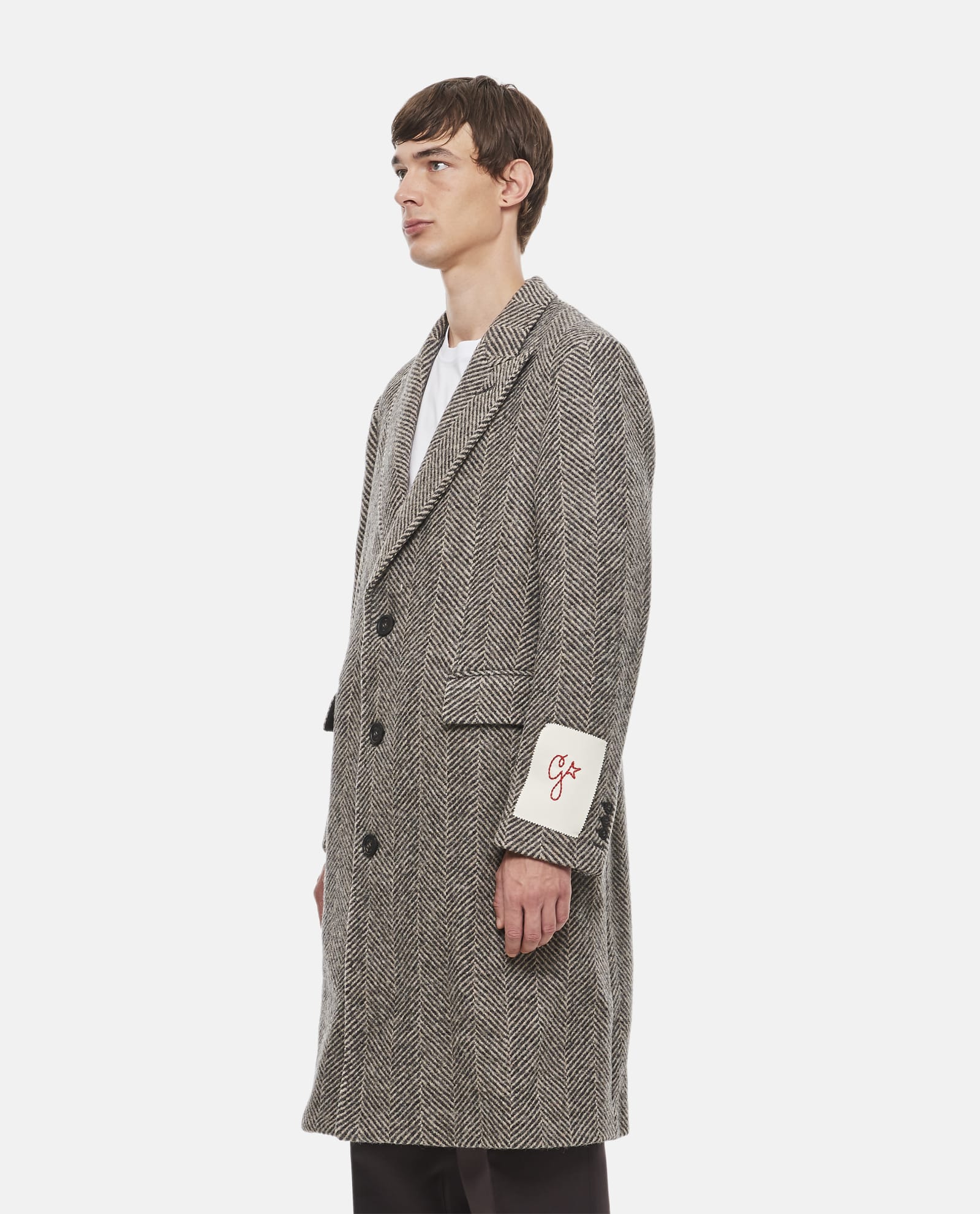 Shop Golden Goose Golden Ms Single Breasted Coat Chevron Wool In Grey