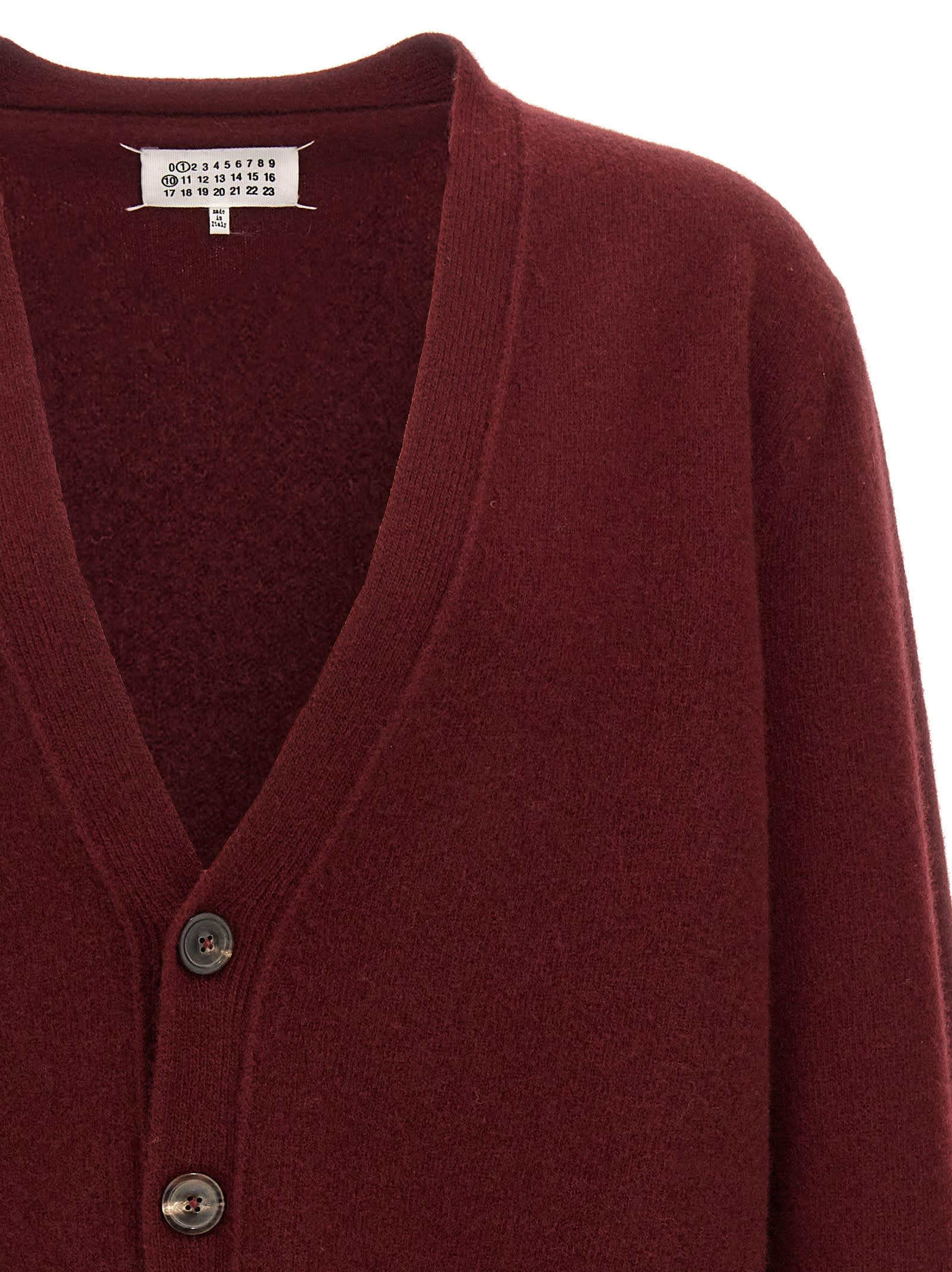 Shop Maison Margiela Wool Cardigan In Bordeaux