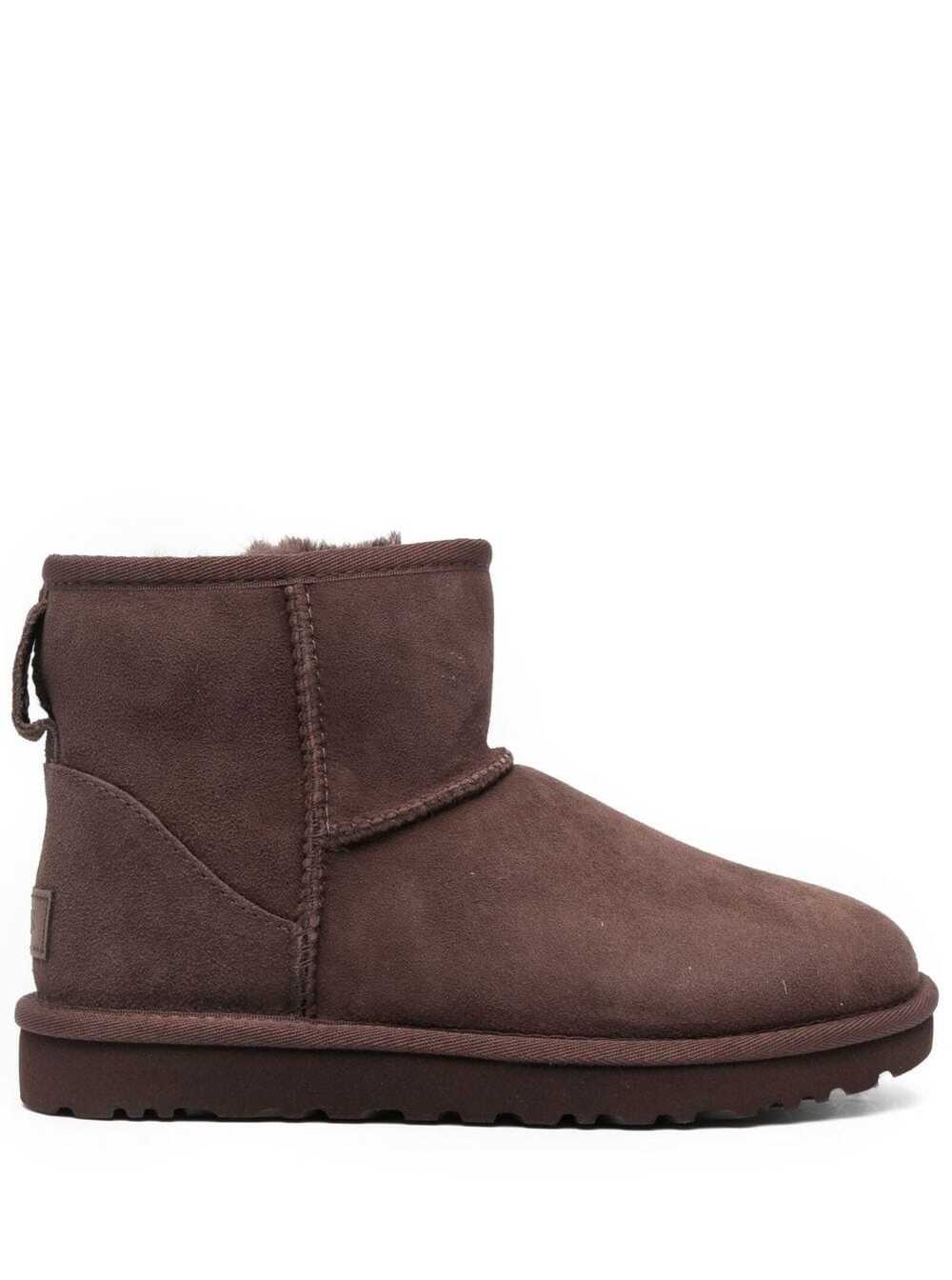 UGG Classic Mini Brown Ankle Boots In Reverse Mutton With Flat Rubber Sole
