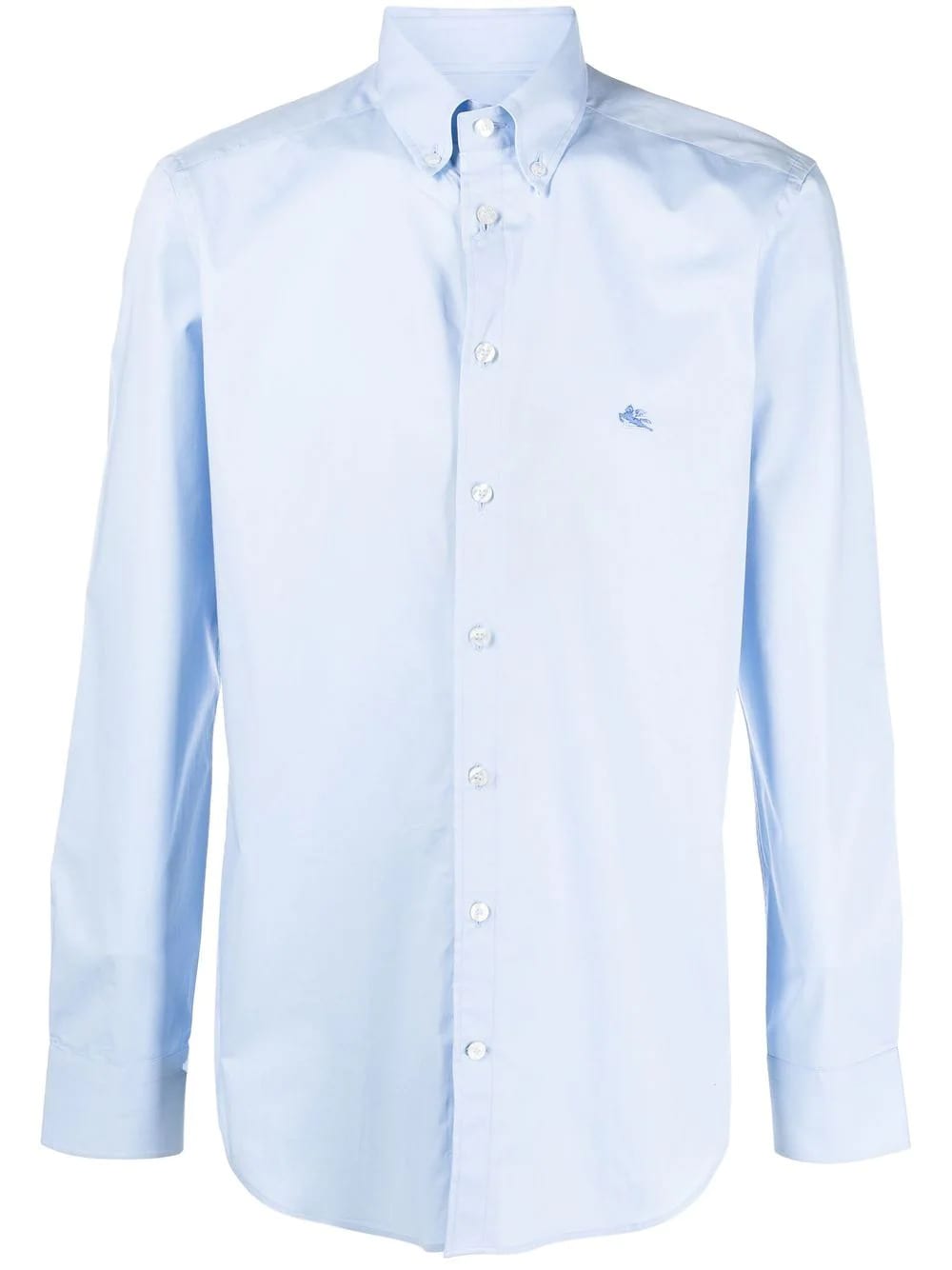 Etro Man Shirt In Light Blue Poplin With Embroidered Pegasus