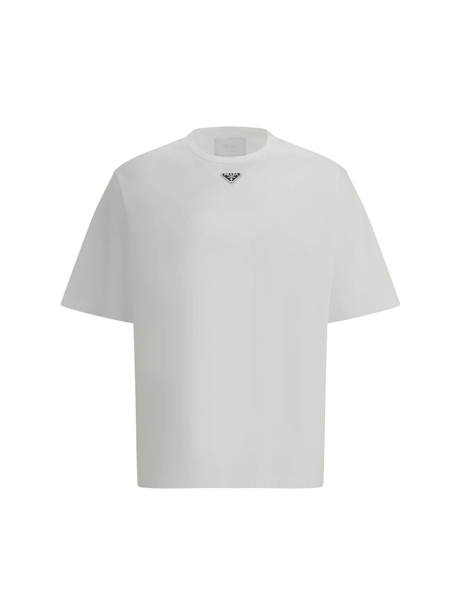 Prada T-shirt With Triangular Plaque In White