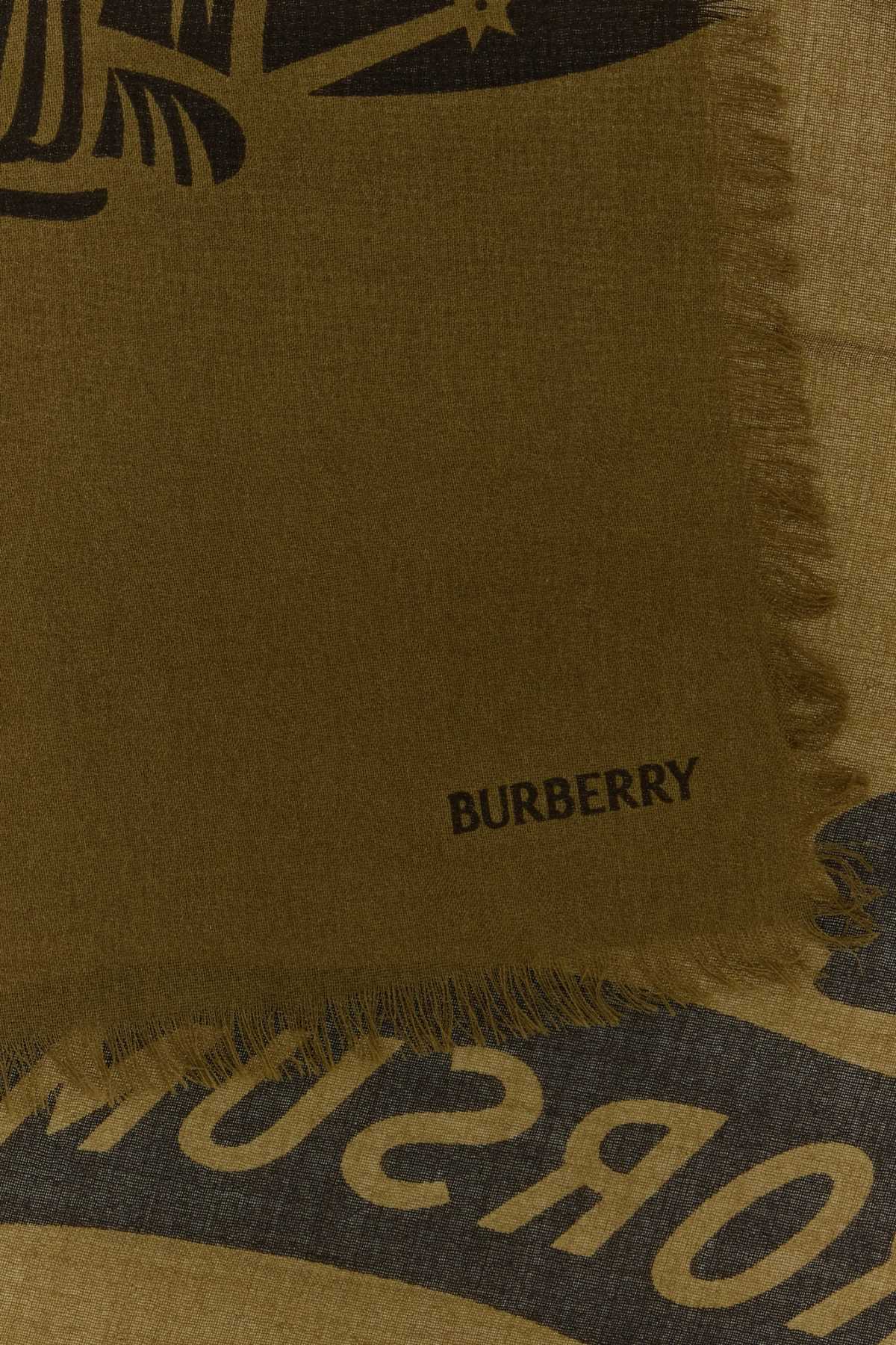 Shop Burberry Embroidered Wool Scarf In Camp