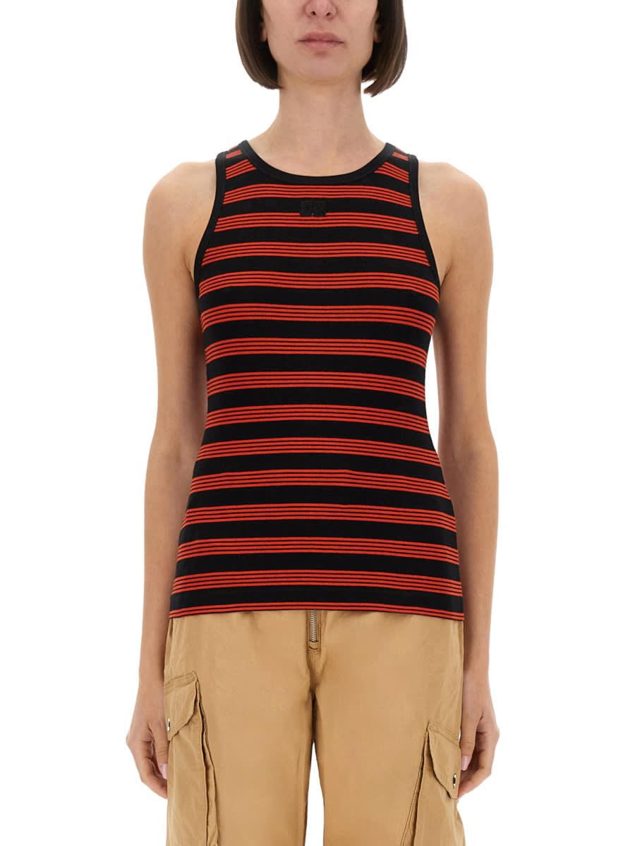 Ganni Red Striped Soft Cotton Rib Tank Top