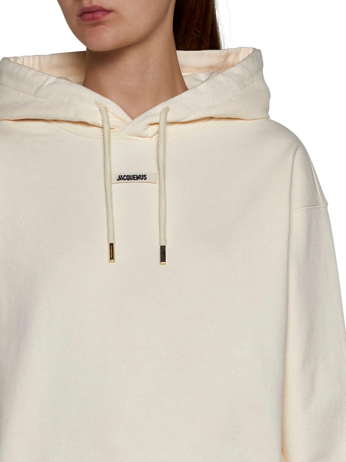 Jacquemus Cotton Hoodie With Drawstring Hood And Ribbed Details In Light Beige