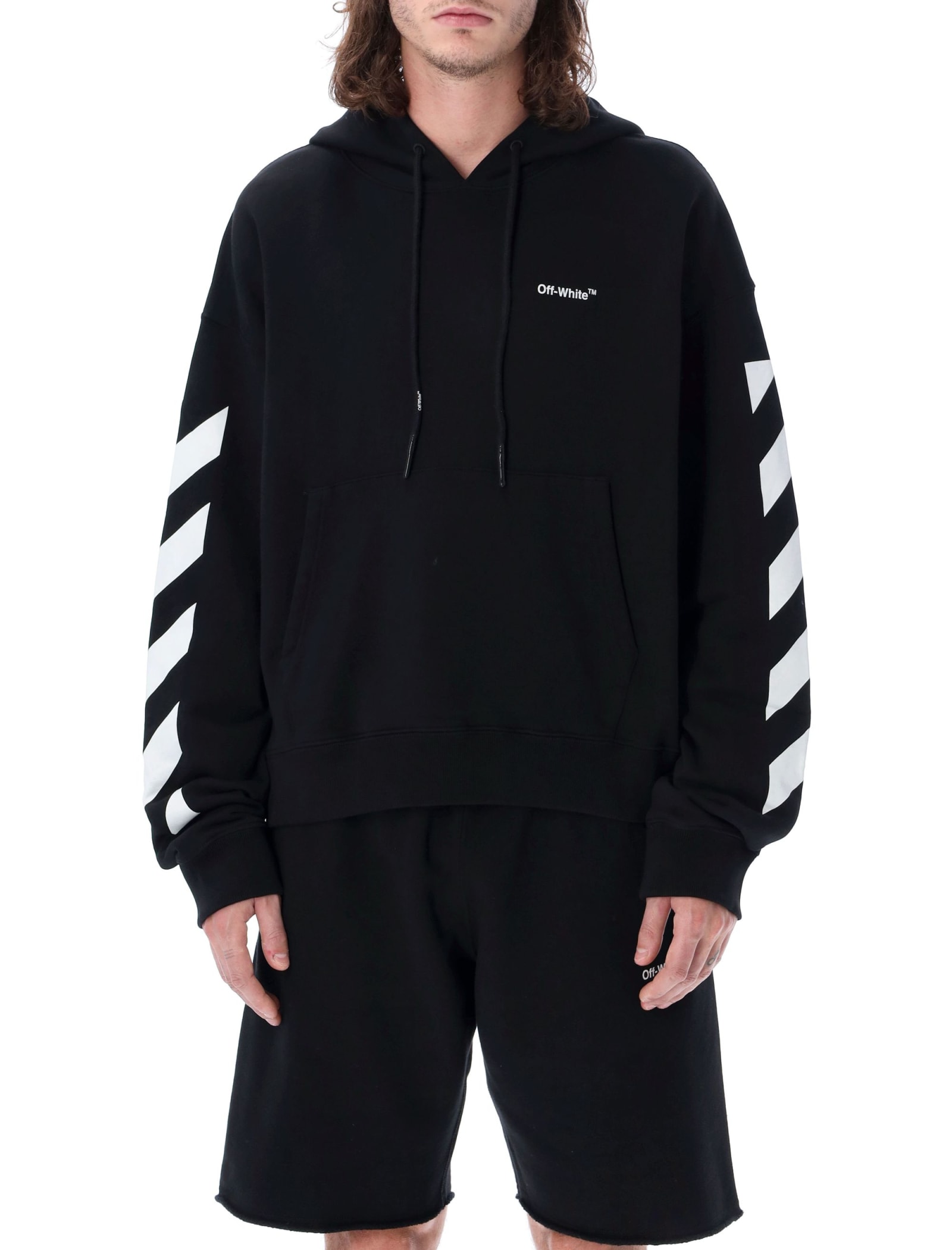Off-white Black Diag Hoodie In Black White | ModeSens