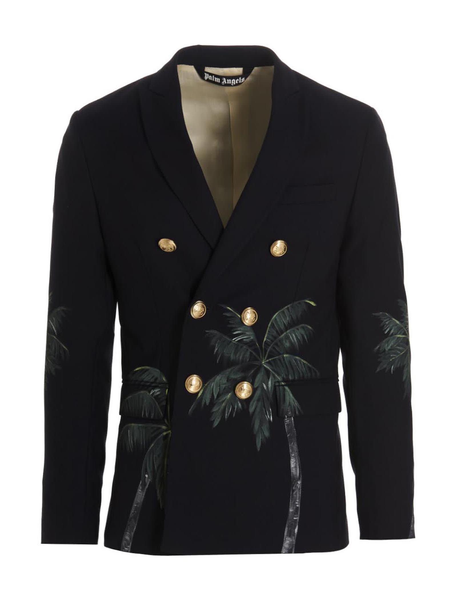 Palm Angels Palms Classic Double Breasted Jacket In Blue