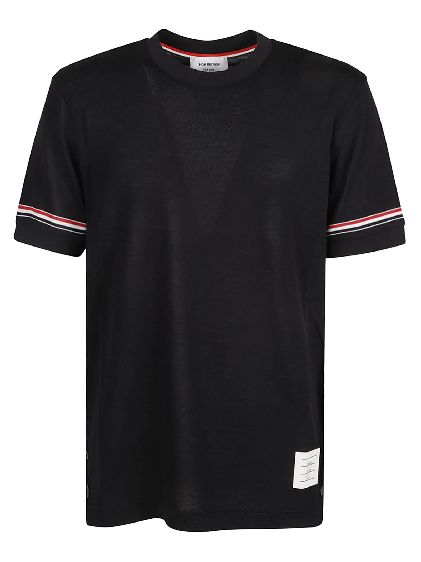 Shop Thom Browne Short-sleeved Cuff T-shirt In Navy