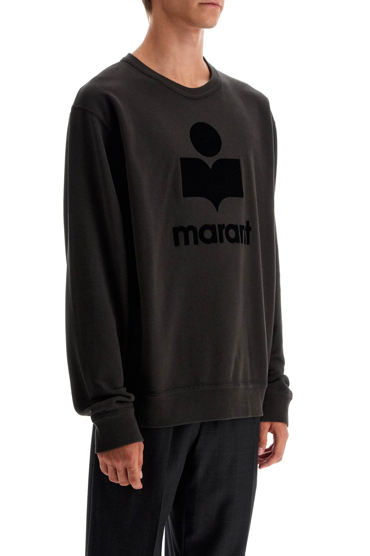 Shop Isabel Marant Mikoy Flocked Logo Sweatshirt In Faded Black (grey)