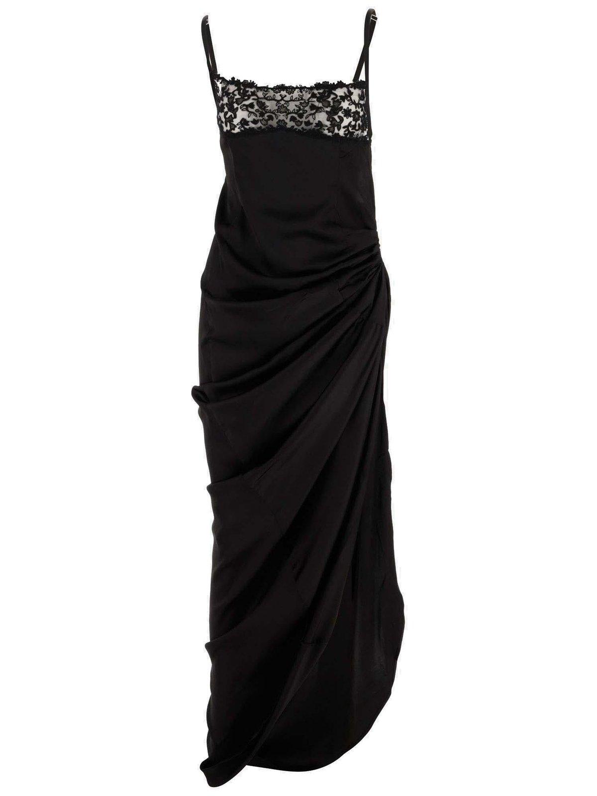 Jacquemus La Saudade Longue Brodée Asymmetric Draped Embroidered Woven Maxi Dress In Black
