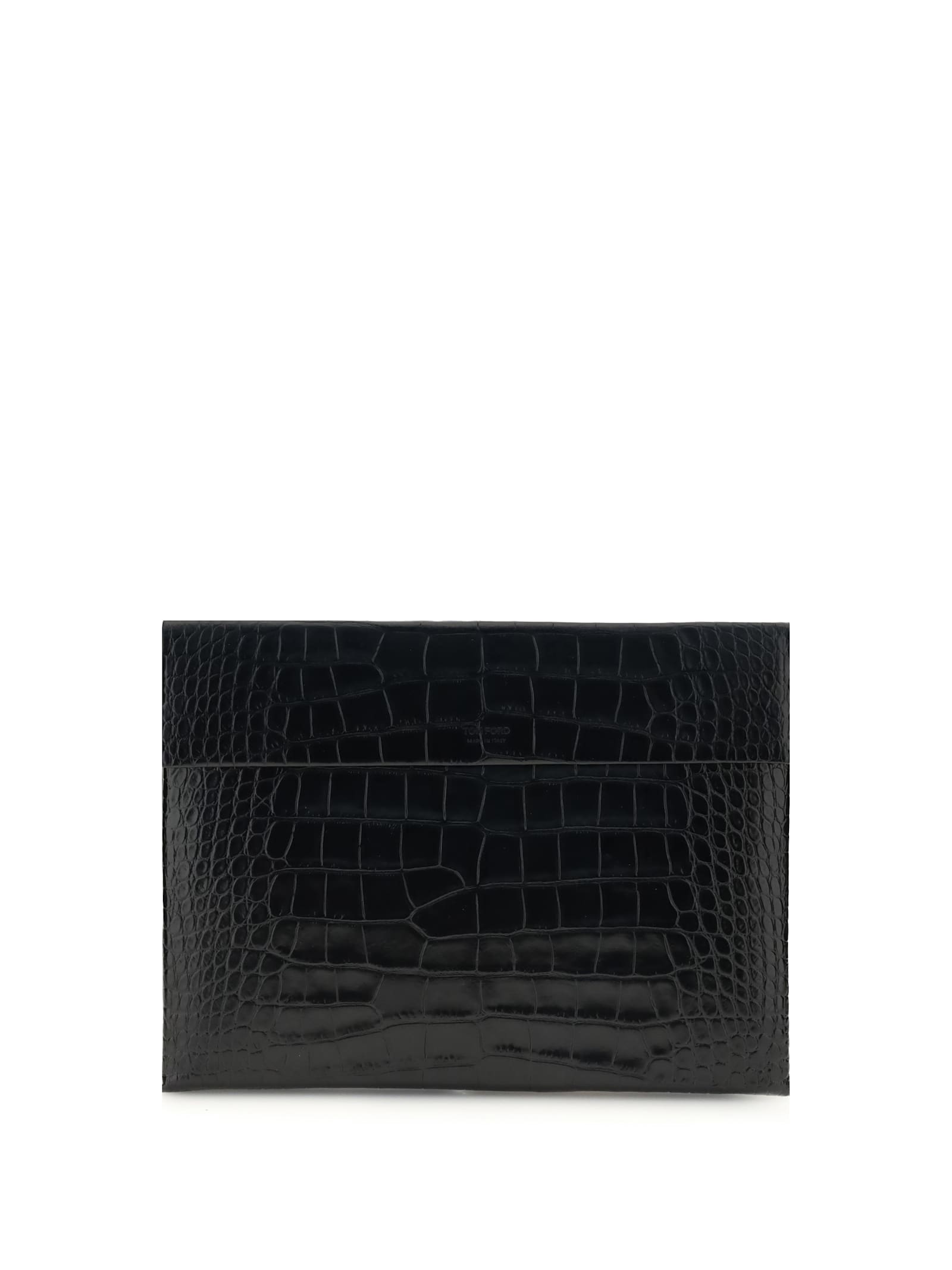 Tom Ford Pouch In Pelle Stampa Coccodrillo In Black