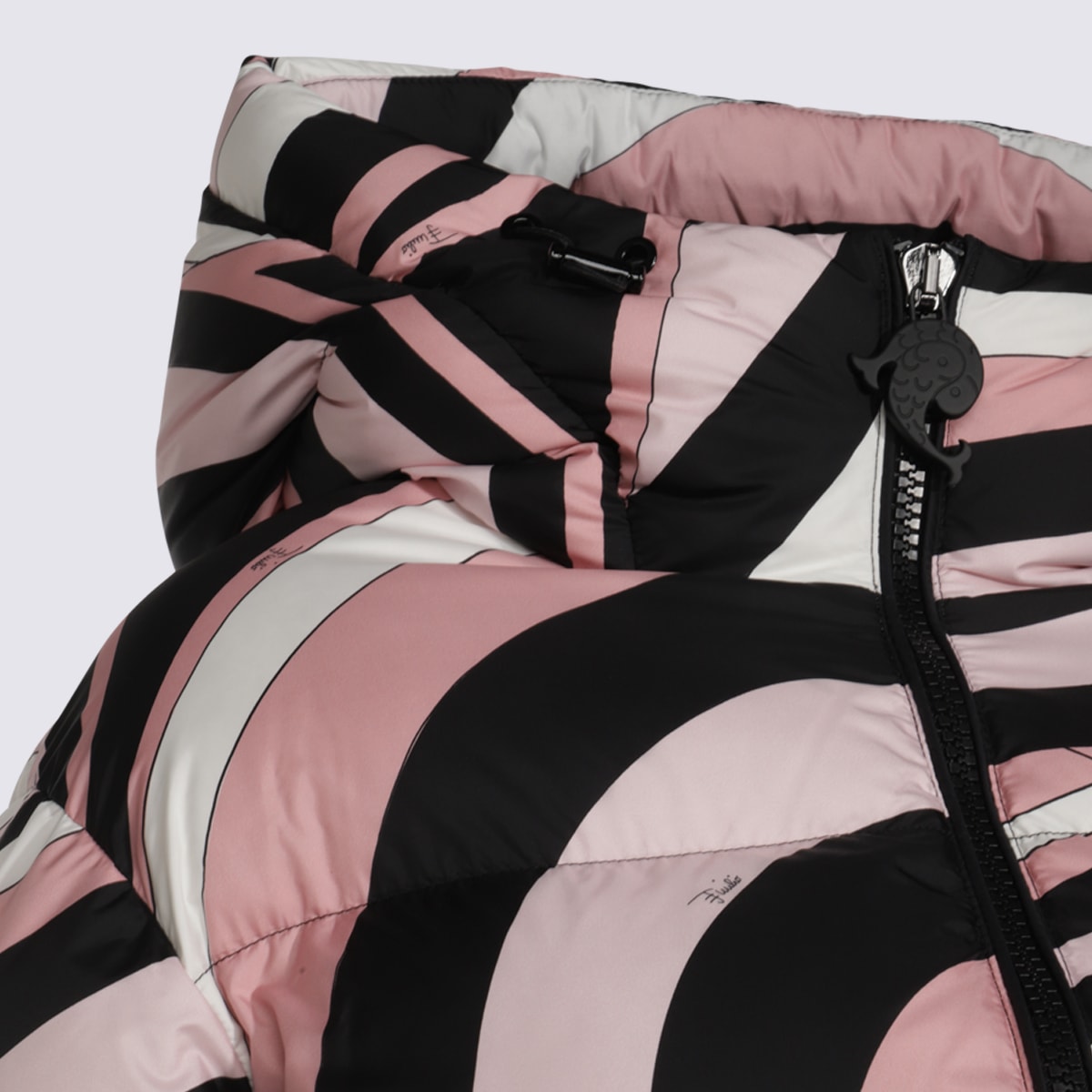 Pucci Down Jacket With Iris Print In Nero Rosa