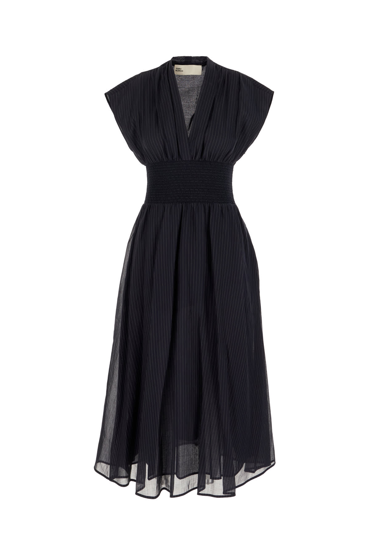 Tory Burch Embroidered Cotton Midi Dress In Black