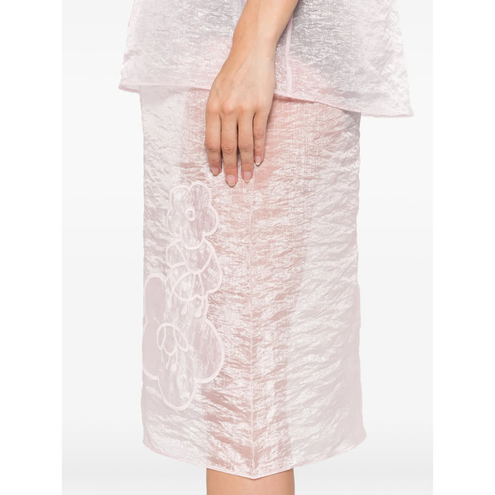 Cecilie Bahnsen Floral-embroidered Skirt In Pink