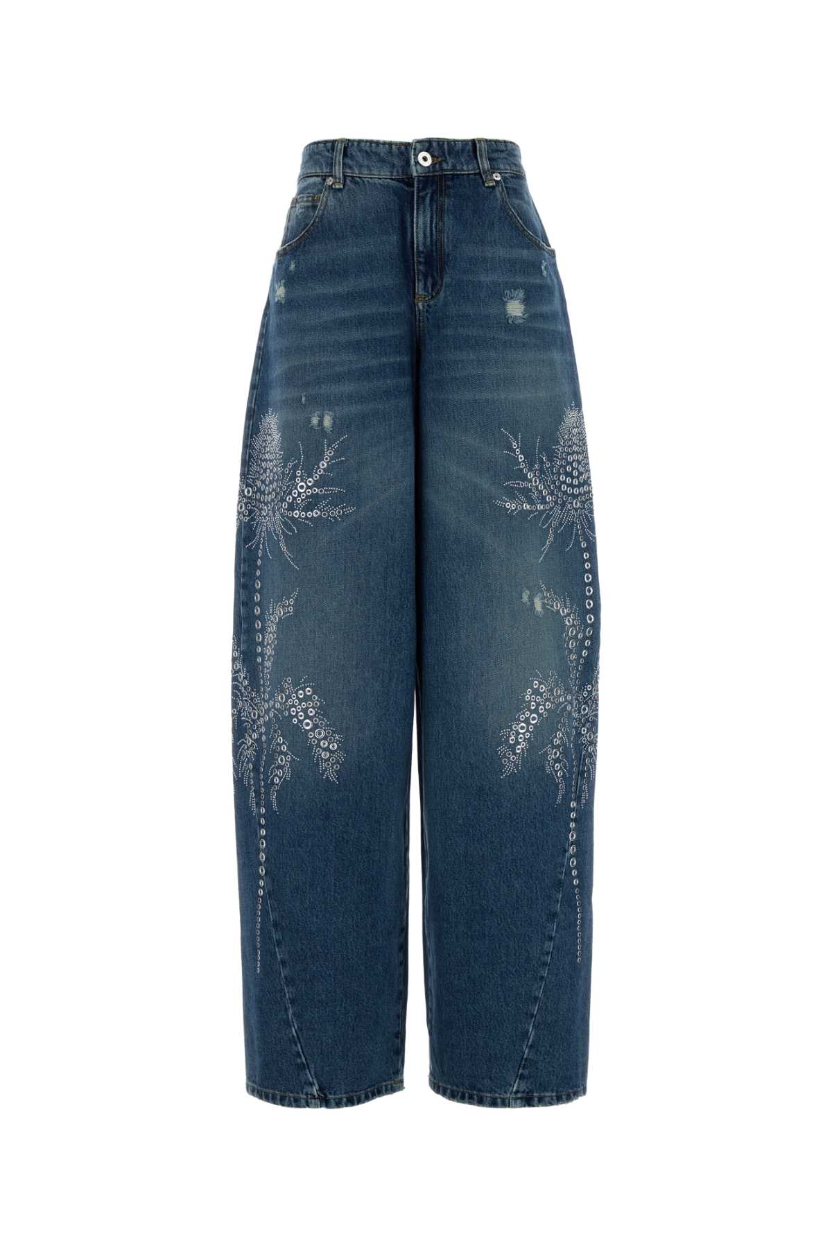 Blumarine Washed Jeans With Palm Trees In Blue