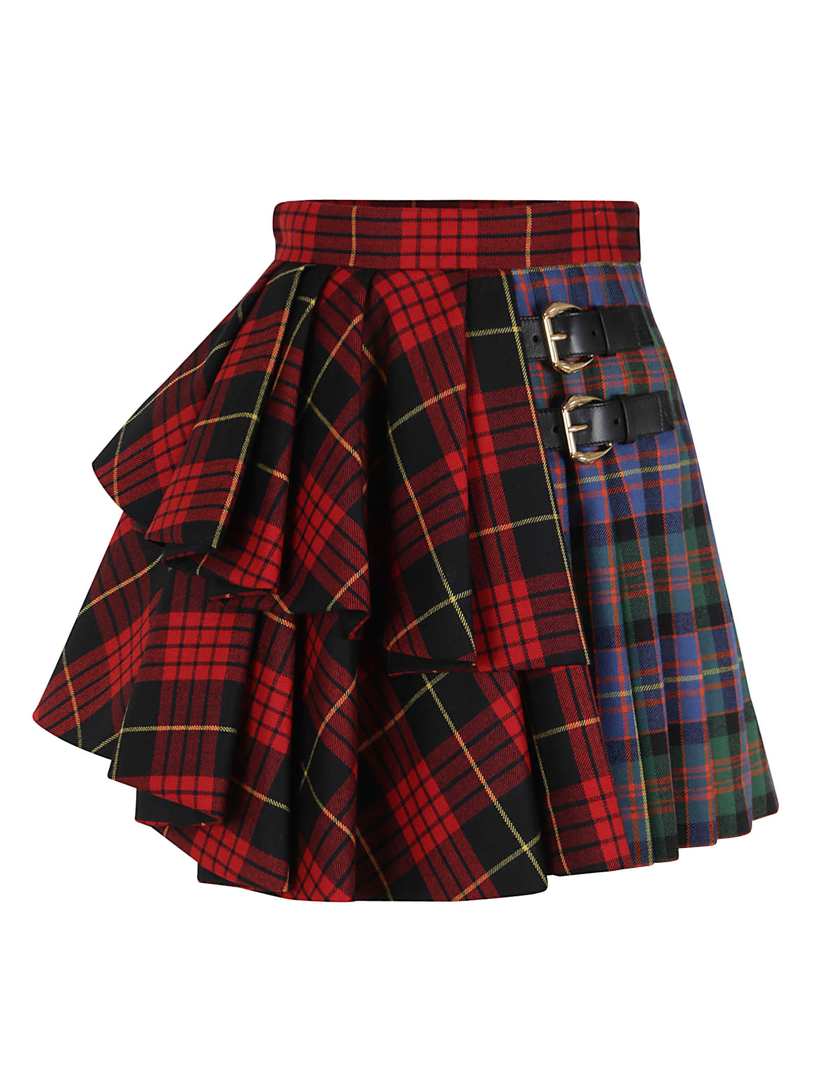 Roberto Cavalli Check-pattern Pleated Mini Skirt In Rosso Nero