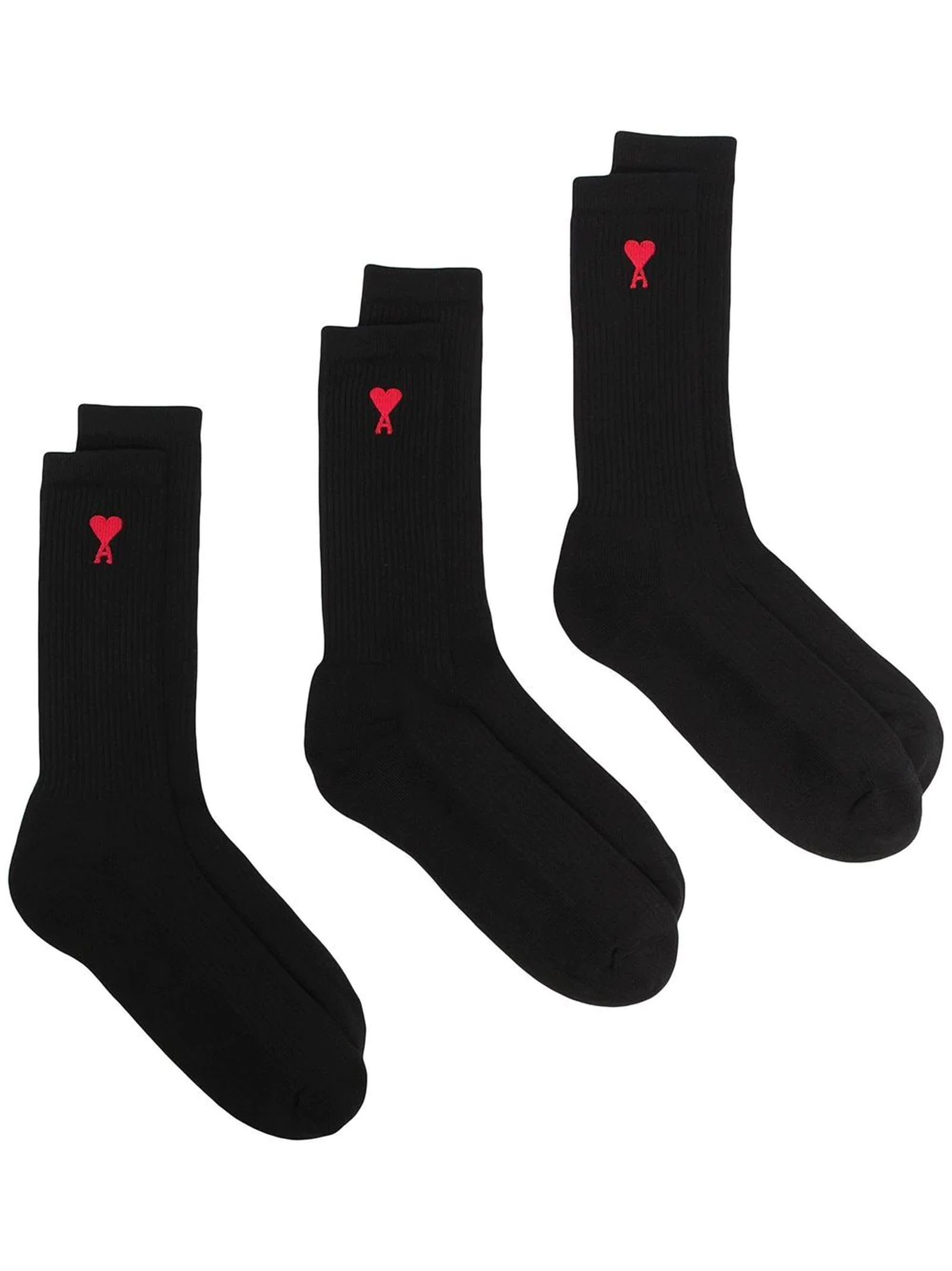 Ami Alexandre Mattiussi Black Cotton Three-pack Socks