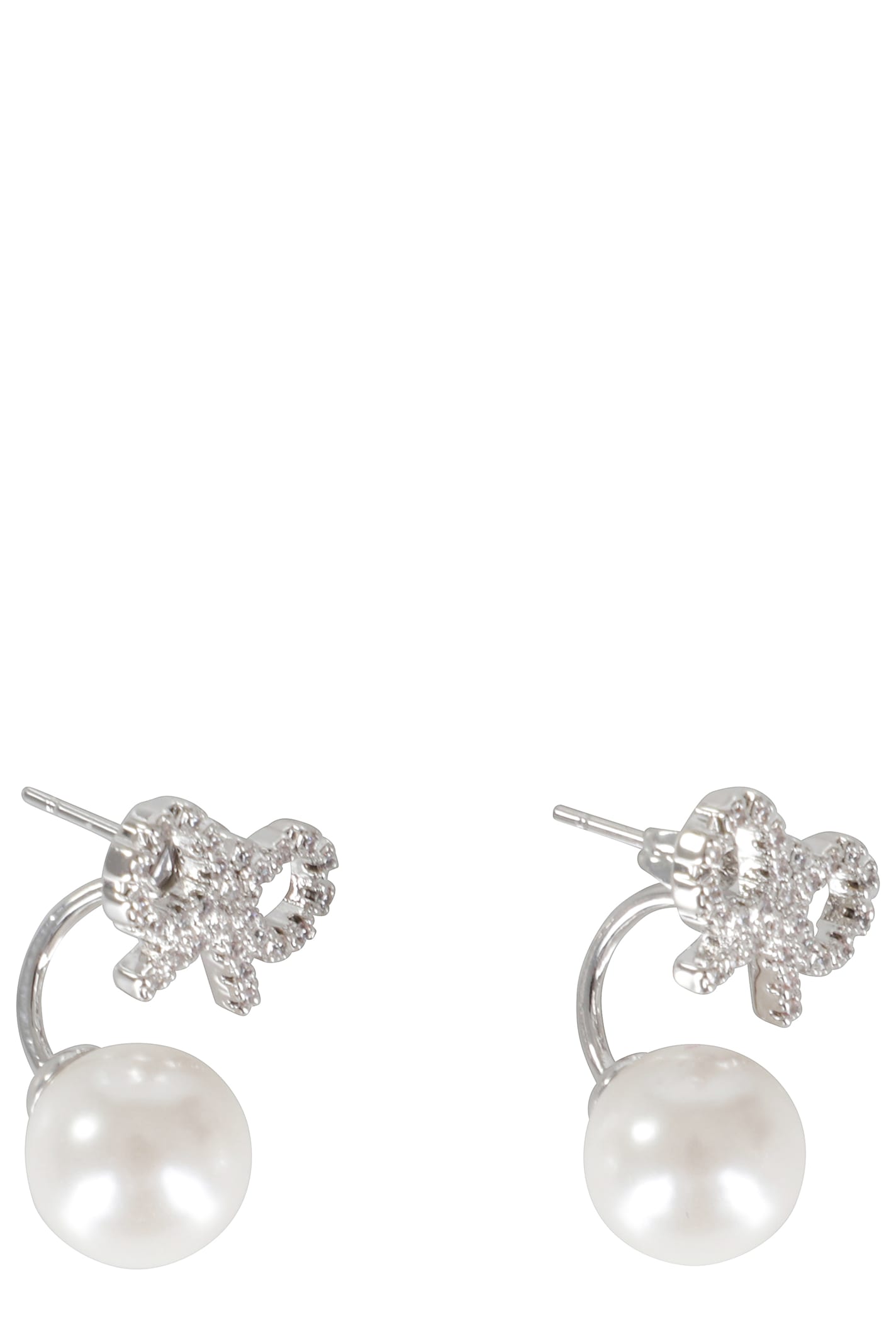 Crystal Bow Pearl Jacket Earrings