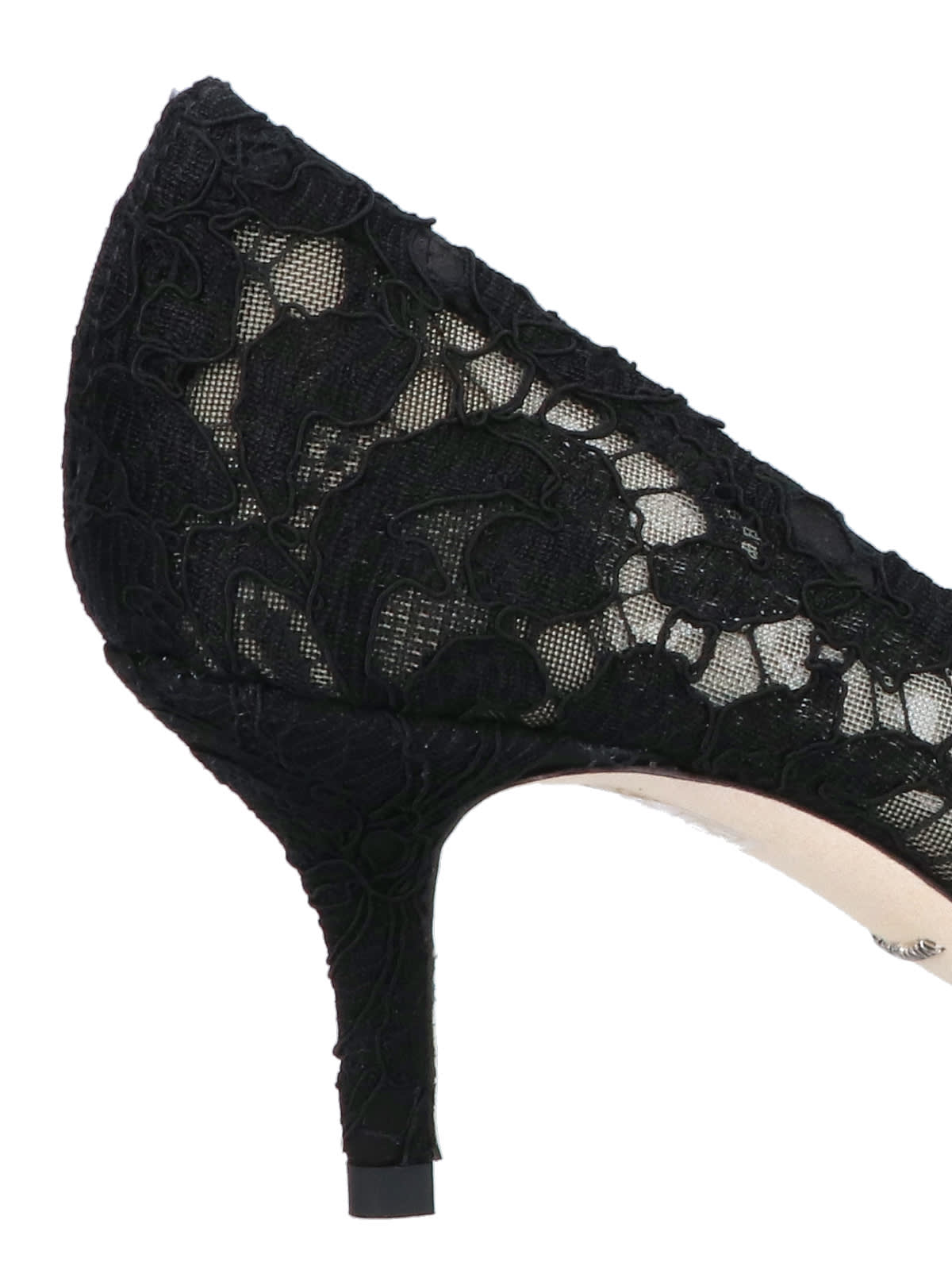 Dolce & Gabbana Scarpe Con Tacco In Pizzo Blu Notte Donna In Black