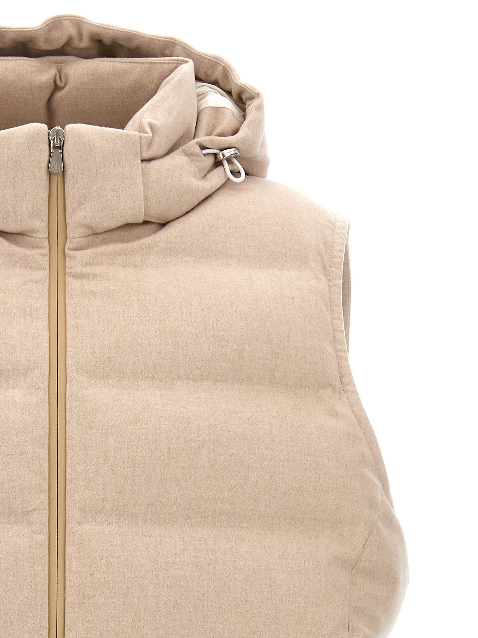 Shop Brunello Cucinelli Padded Wool Vest In Beige