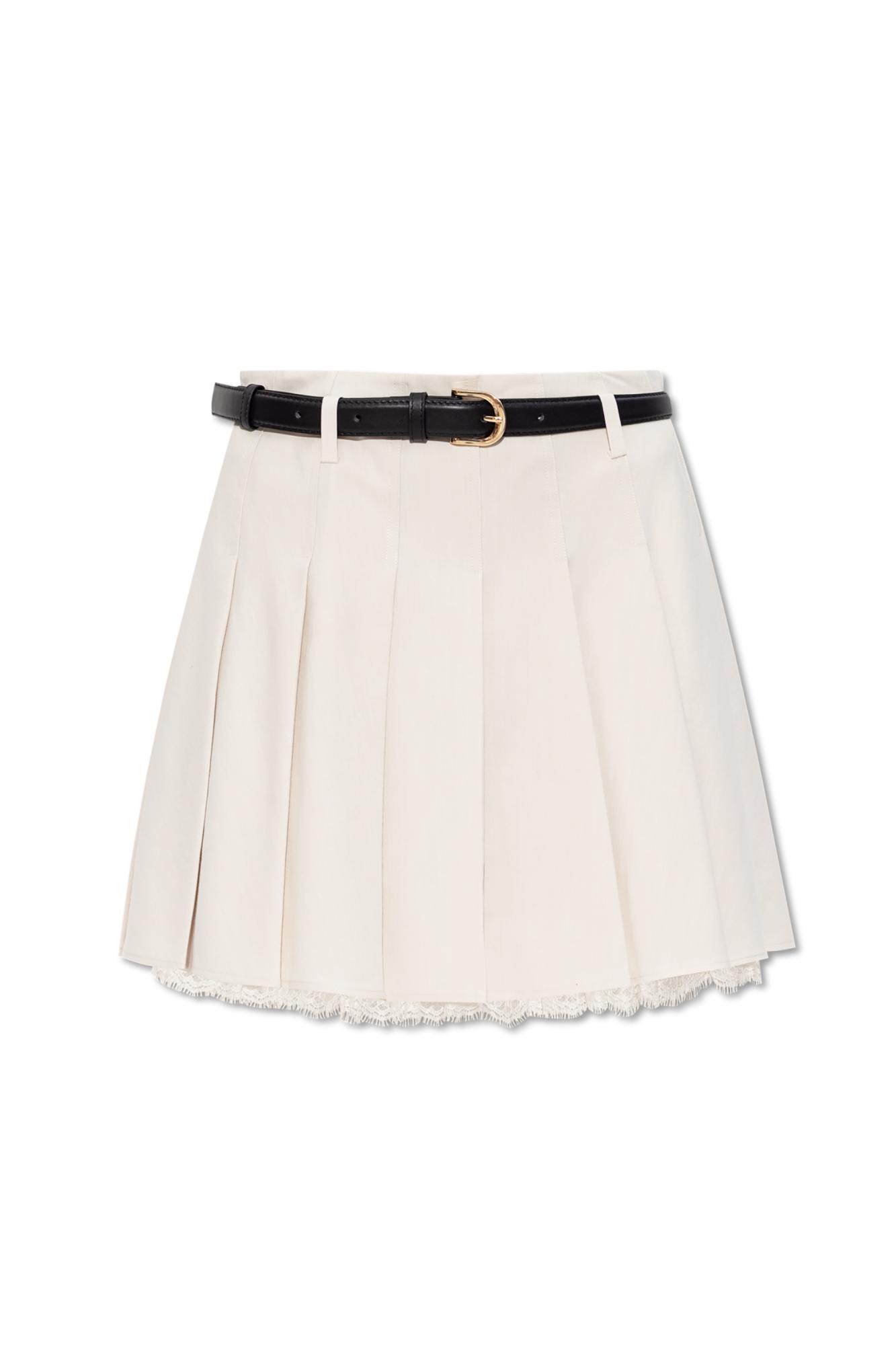 Self-portrait Pleated Skirt With Belt In Neutral