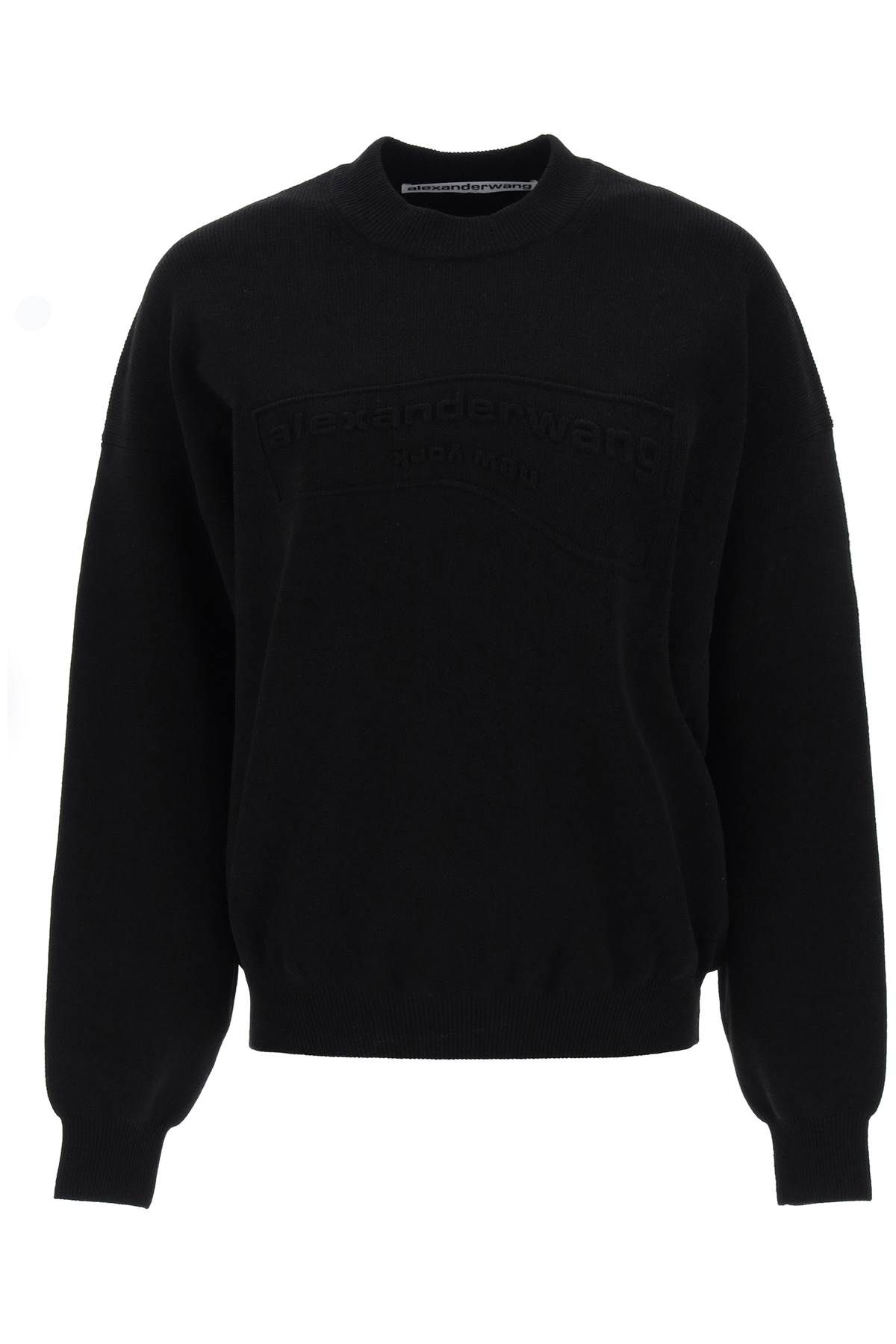 Shop Alexander Wang Crew-neck Sweater With Embossed Logo In Black (black)