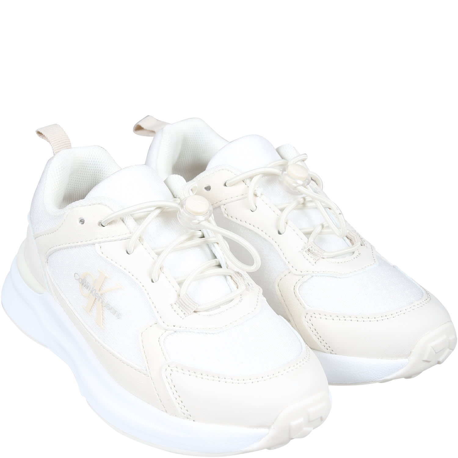 Shop Calvin Klein Beige Sneakers For Girl With Logo In Pink