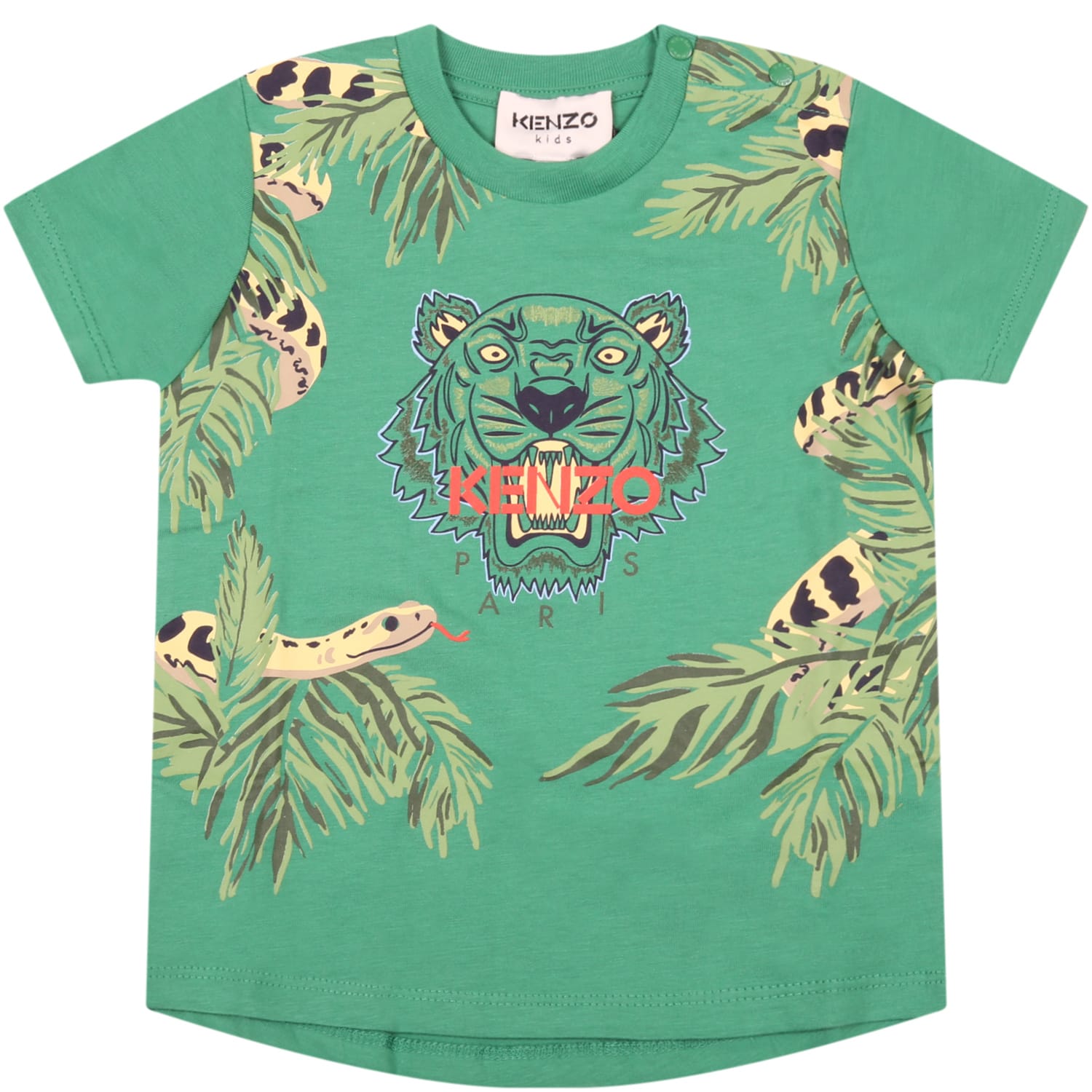 Kenzo Kids Green T-shirt For Baby Kids With Snakes