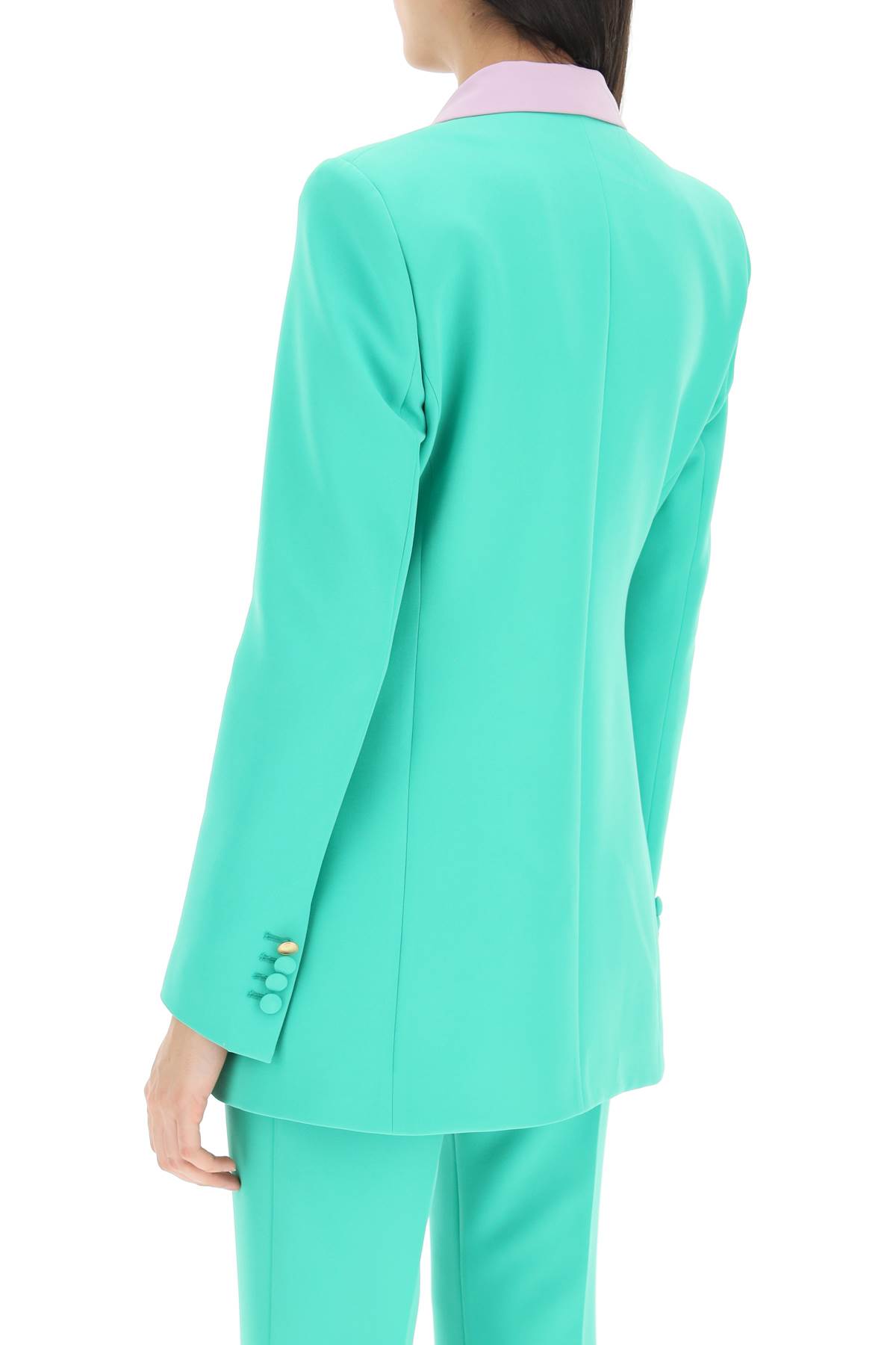 Shop Hebe Studio Bianca Double-breasted Blazer In Neo-crepe In Green Ciel Lilac (green)