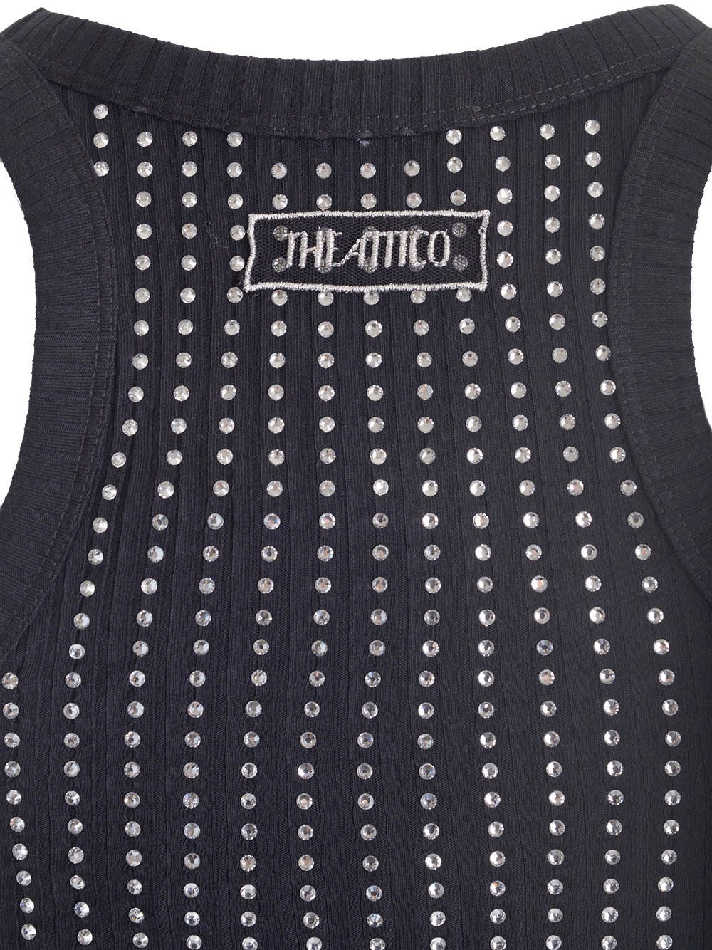 Attico Fitted Midi Dress With Shimmering Embellishments In Black