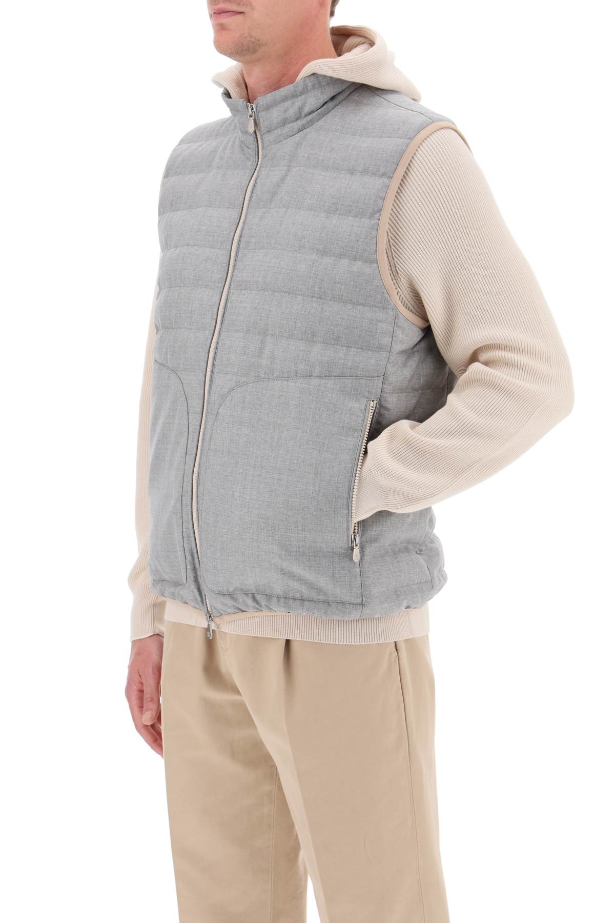 Shop Brunello Cucinelli Wool Down Vest In Perla Semi Di Lino Brown (grey)