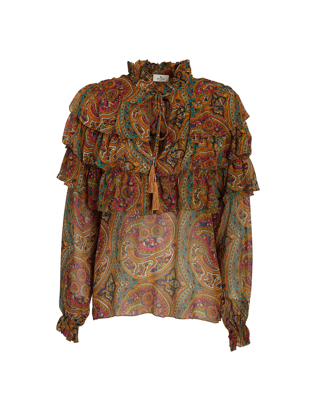 Etro Crepon Silk Top With All-over Paisley Print