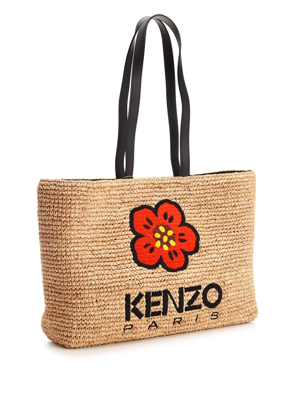 Shop Kenzo Large Raffia Tote Bag In Black