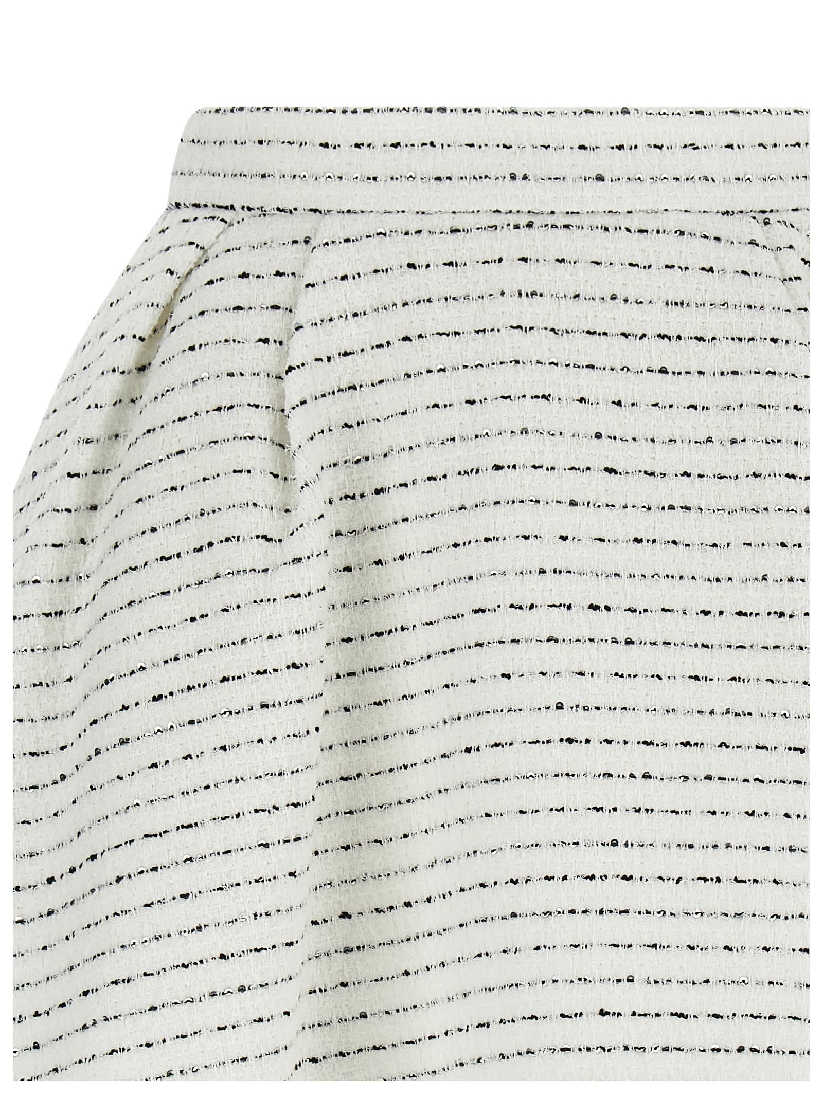 Alessandra Rich Tweed Mini Skirt With Micro Sequins And Pleated Waist In White