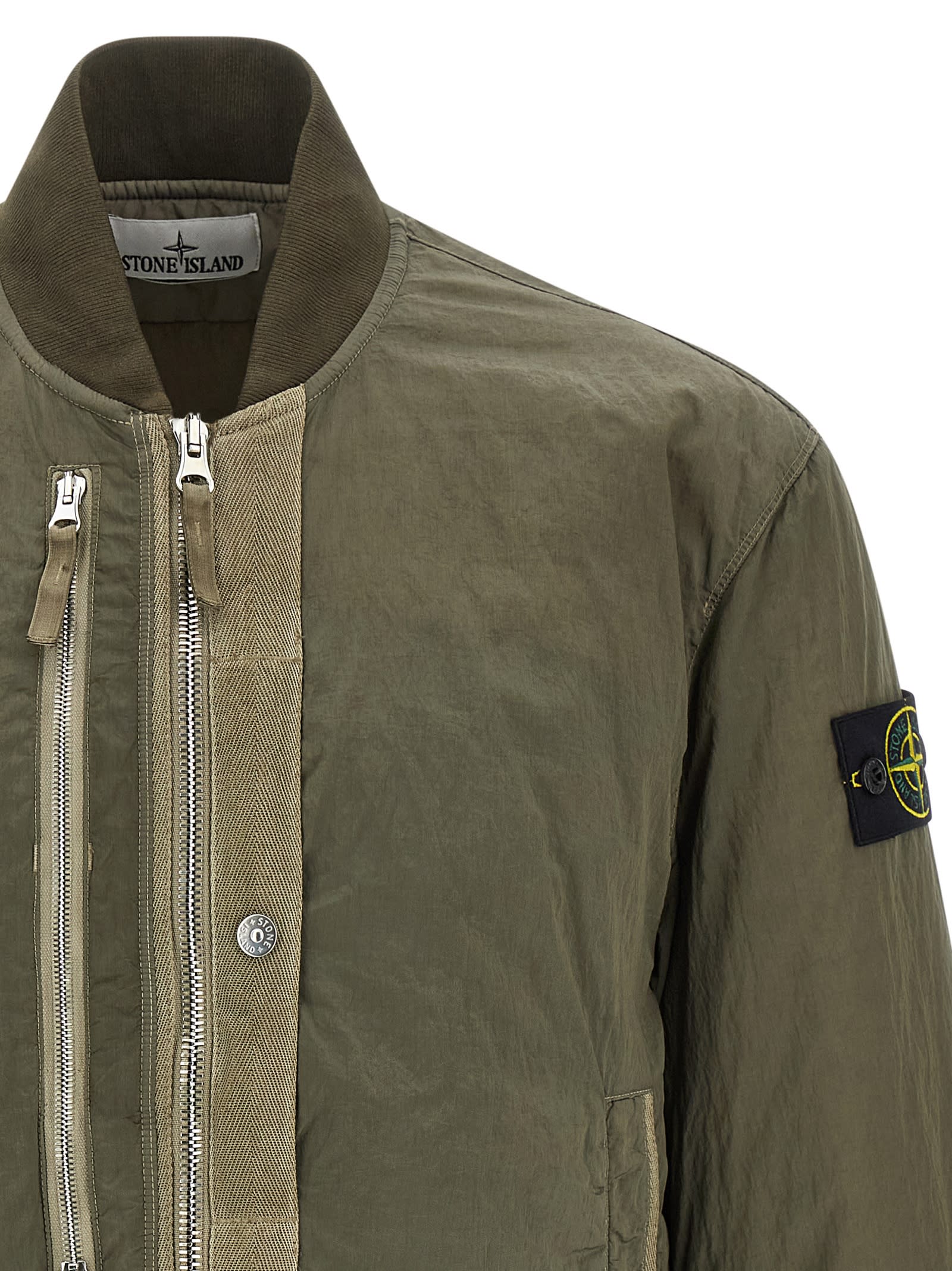 Stone Island Long-sleeved Bomber Jacket In Green