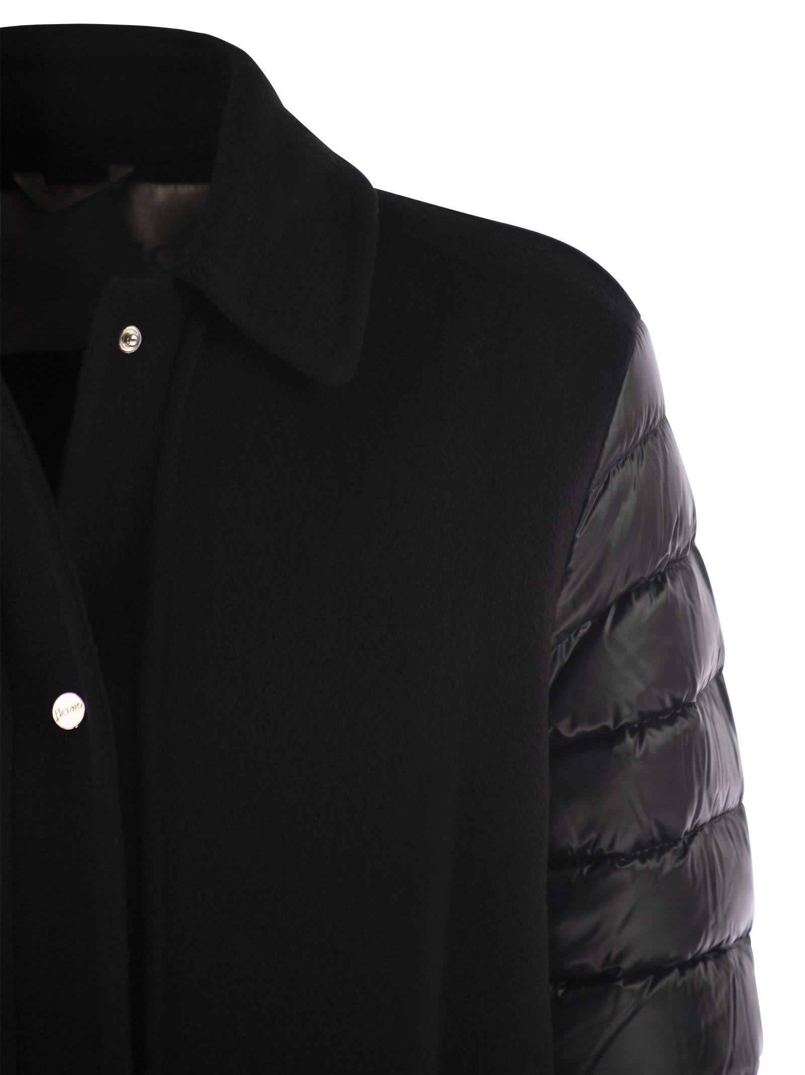 Shop Herno Coat With Down Sleeves In Black