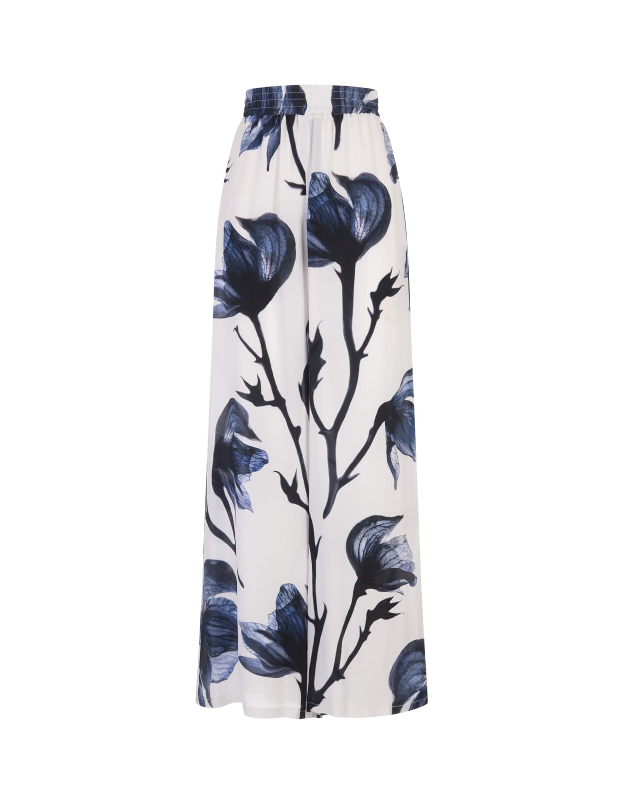 Alexander McQueen Woman White And Blue Bellflower Palazzo Trousers