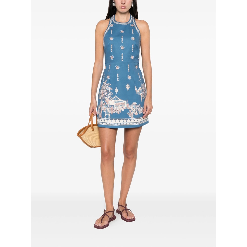 Alemais Acacia Printed Organic Cotton-drill Mini Dress In Blue