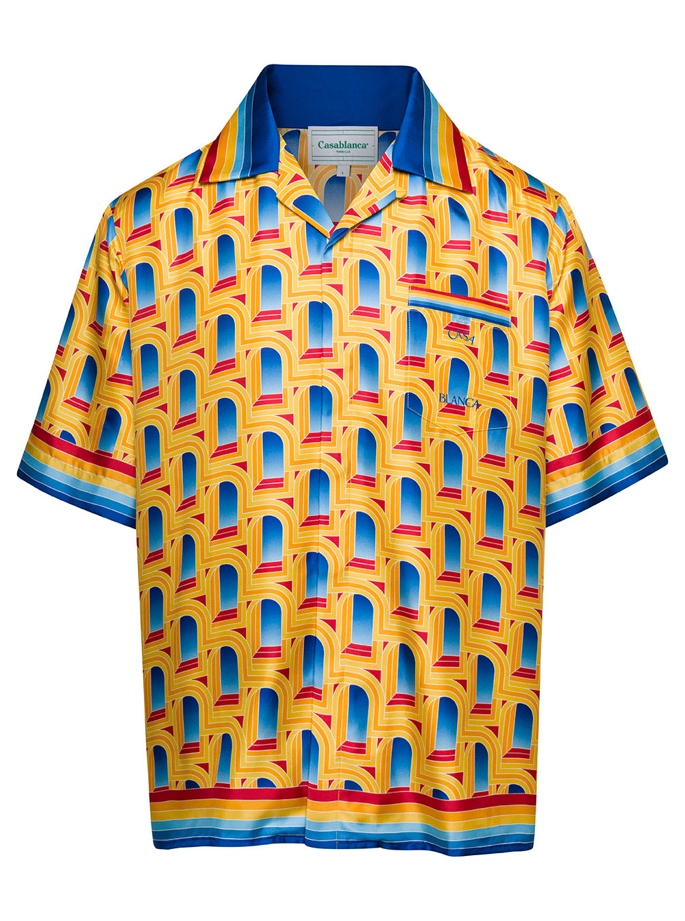 Casablanca Multicolor Bowling Shirt With All-over Arche De Jour Print In Silk Man