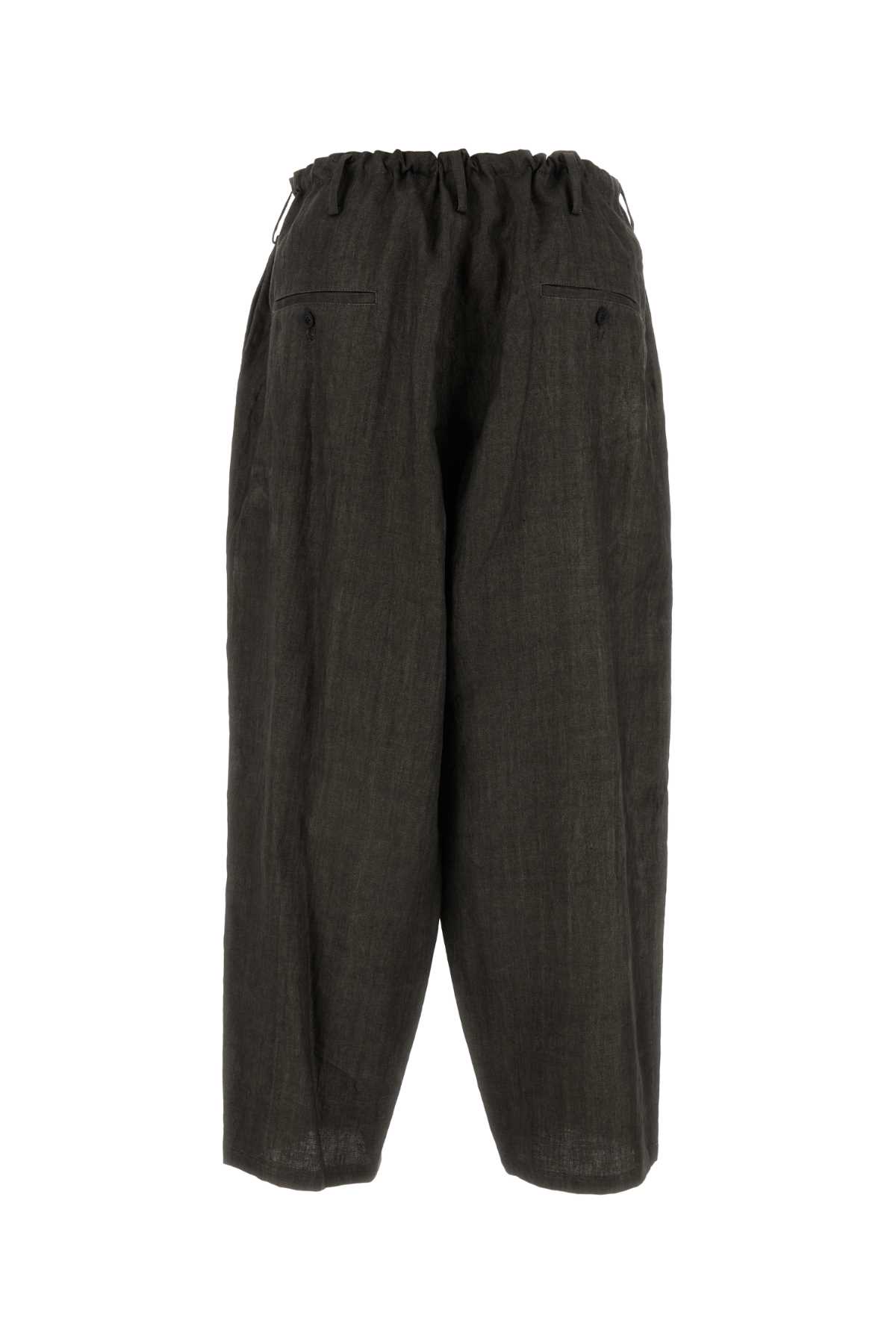 Yohji Yamamoto Dark Grey Linen Baggy Pant In Black