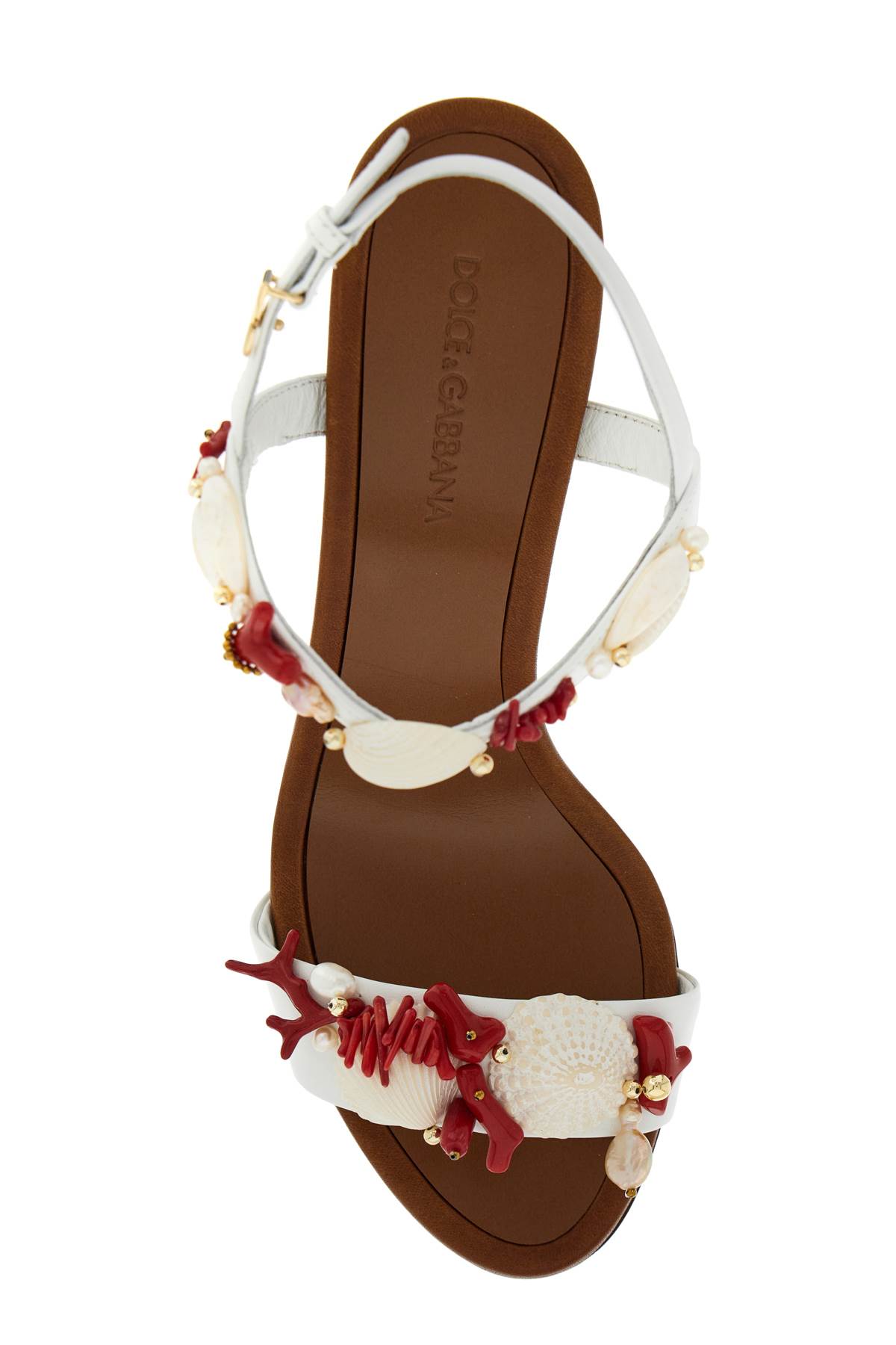 Shop Dolce & Gabbana Nappa Sandals With Coral Embellishments In Bianco/multicolor (white)