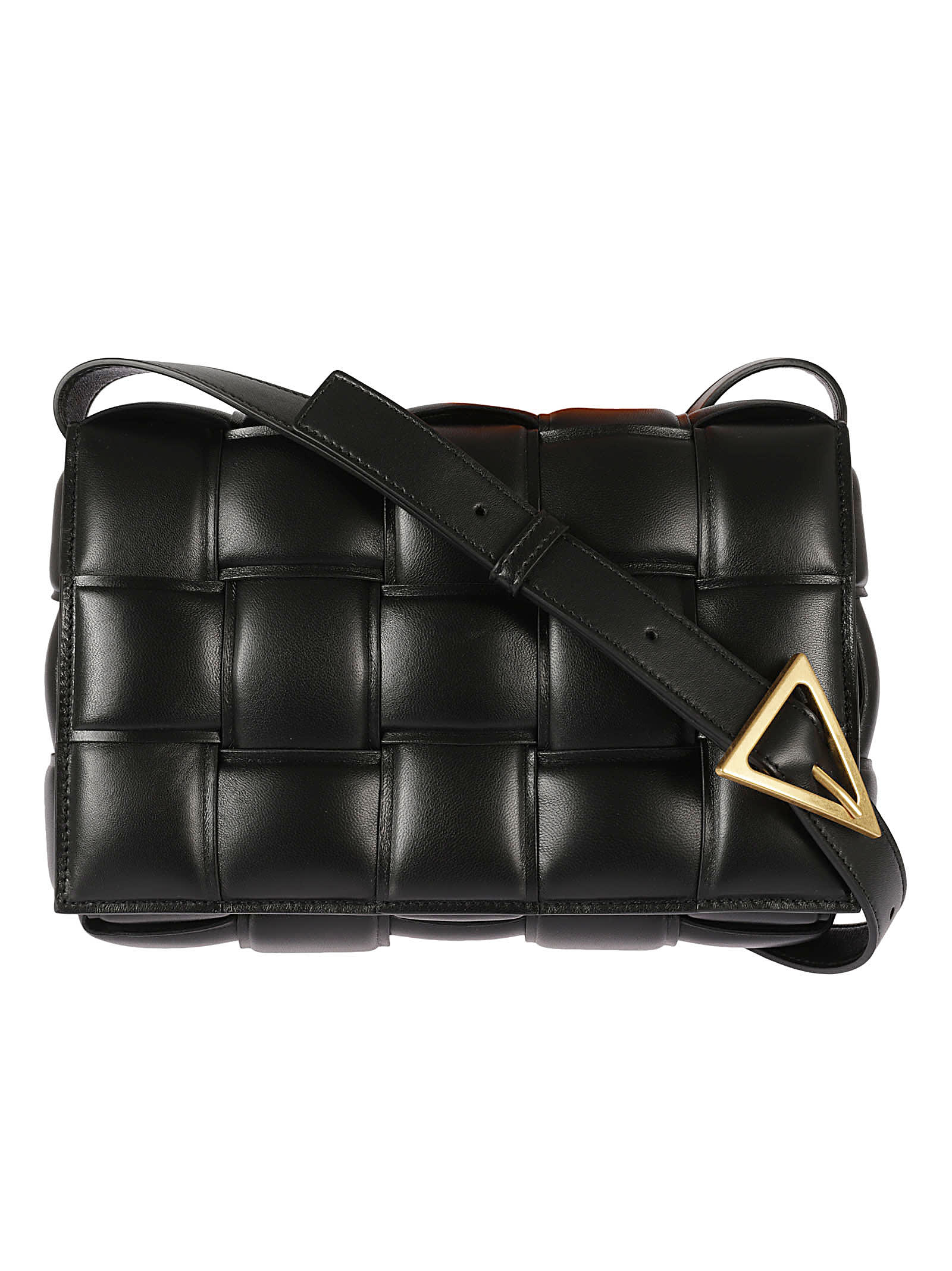 Shop Bottega Veneta Padded Cassette Shoulder Bag In Black-gold