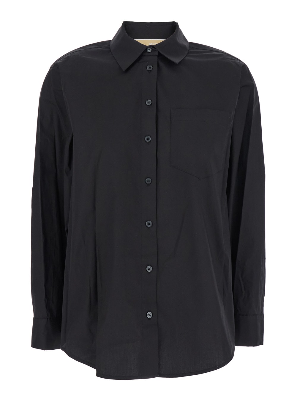 Michael Kors Black Shirt With Button-down Collar And One Front Patch Pocket In Cotton Stretch Woman In Black