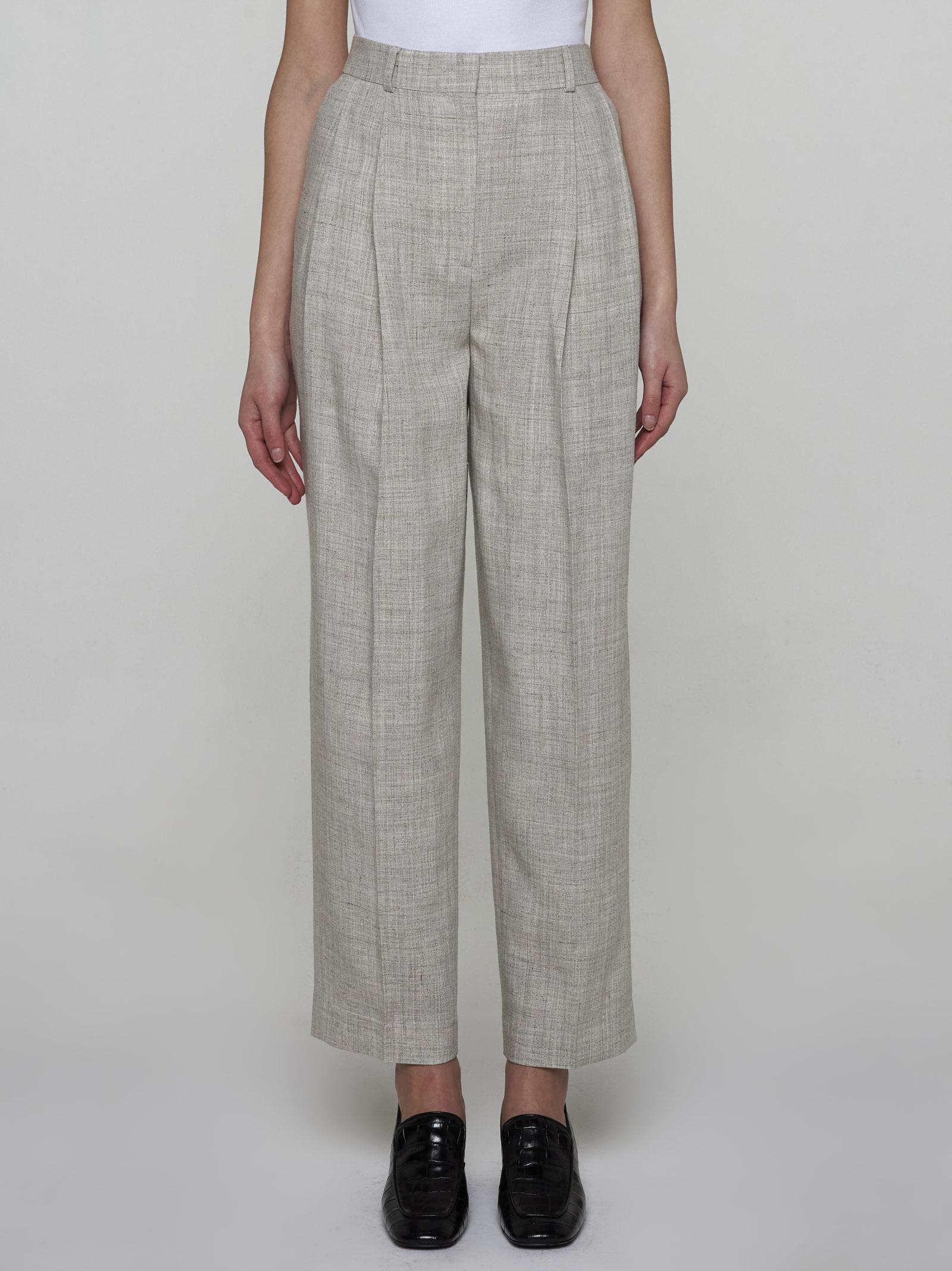 Shop Totême Viscose And Linen-blend Tailored Trousers In Grey